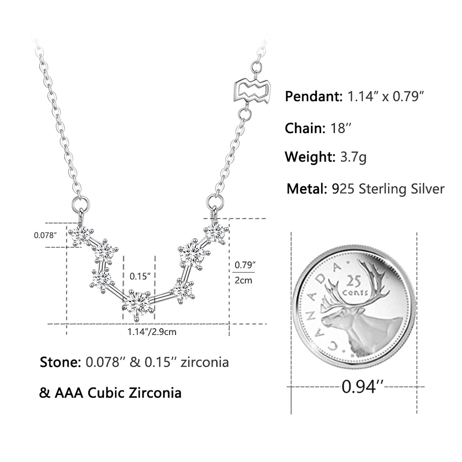 12 Costellazione dello zodiaco Collana in argento sterling 925, Astrologia 12 Costellazione del pendente Oroscopo Segno Astrologia Zodiaco CZ Stella Collana Gioielli Regali di compleanno per le donne