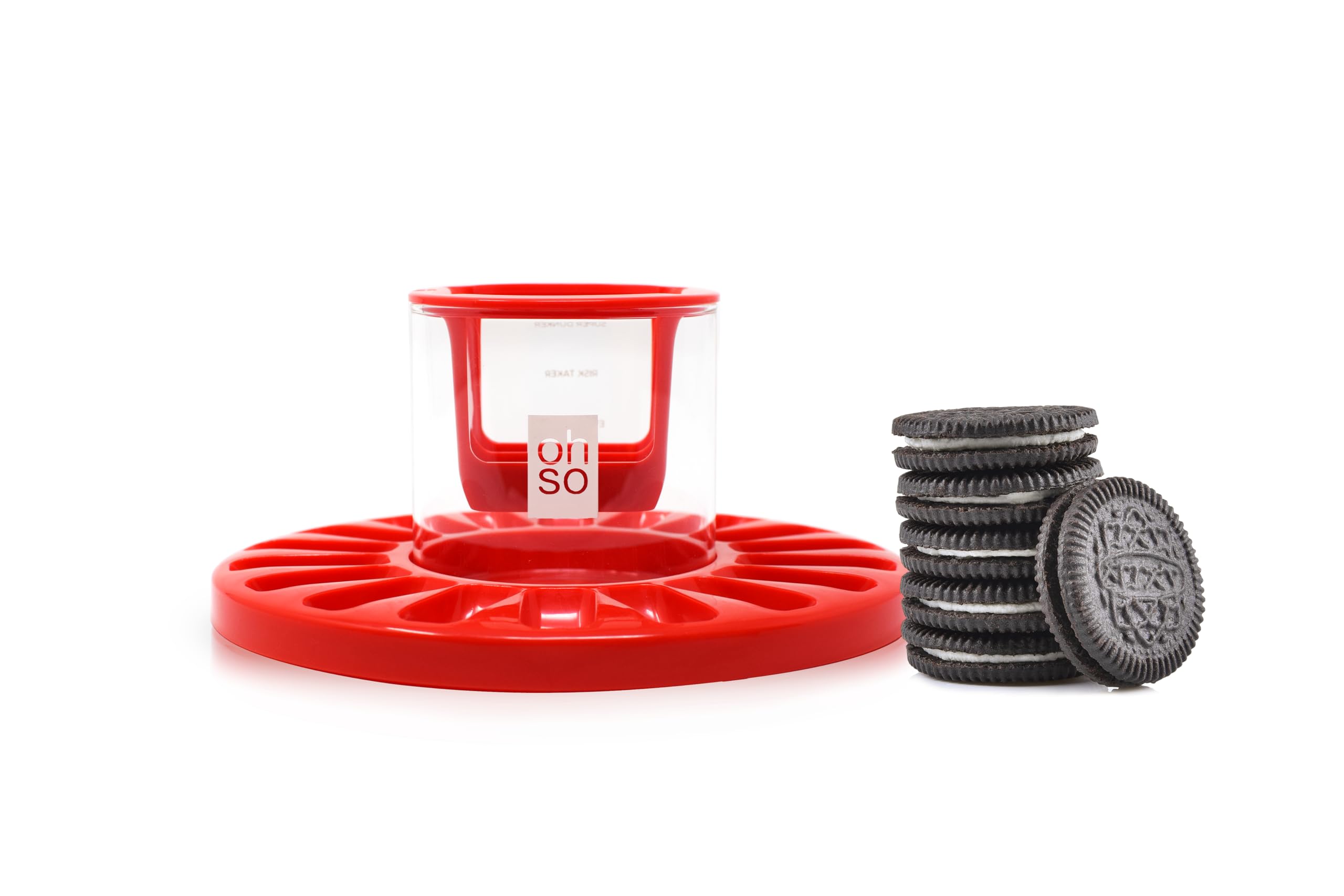 OHSOUltimate Cookie Dunking Set - Oreo Cookie Dunker Glass, Cookie Plate Holds 18 Cookies, 4 Cookie Dipping Milk Levels, Holds Cookies At Desired Dipping Level, The Perfect Hands Free Dip Everytime!