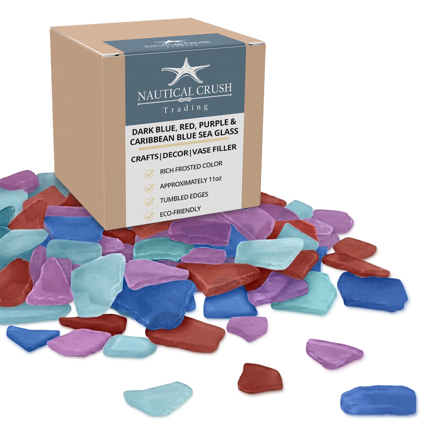 Sea Glass | 11oz Blue Red & Purple Sea Glass | Tumbled Sea Glass Decor | Bulk Blue Red & Purple Seaglass Pieces for Beach Wedding Decor & Crafts | Plus Free Nautical eBook by Joseph Rains