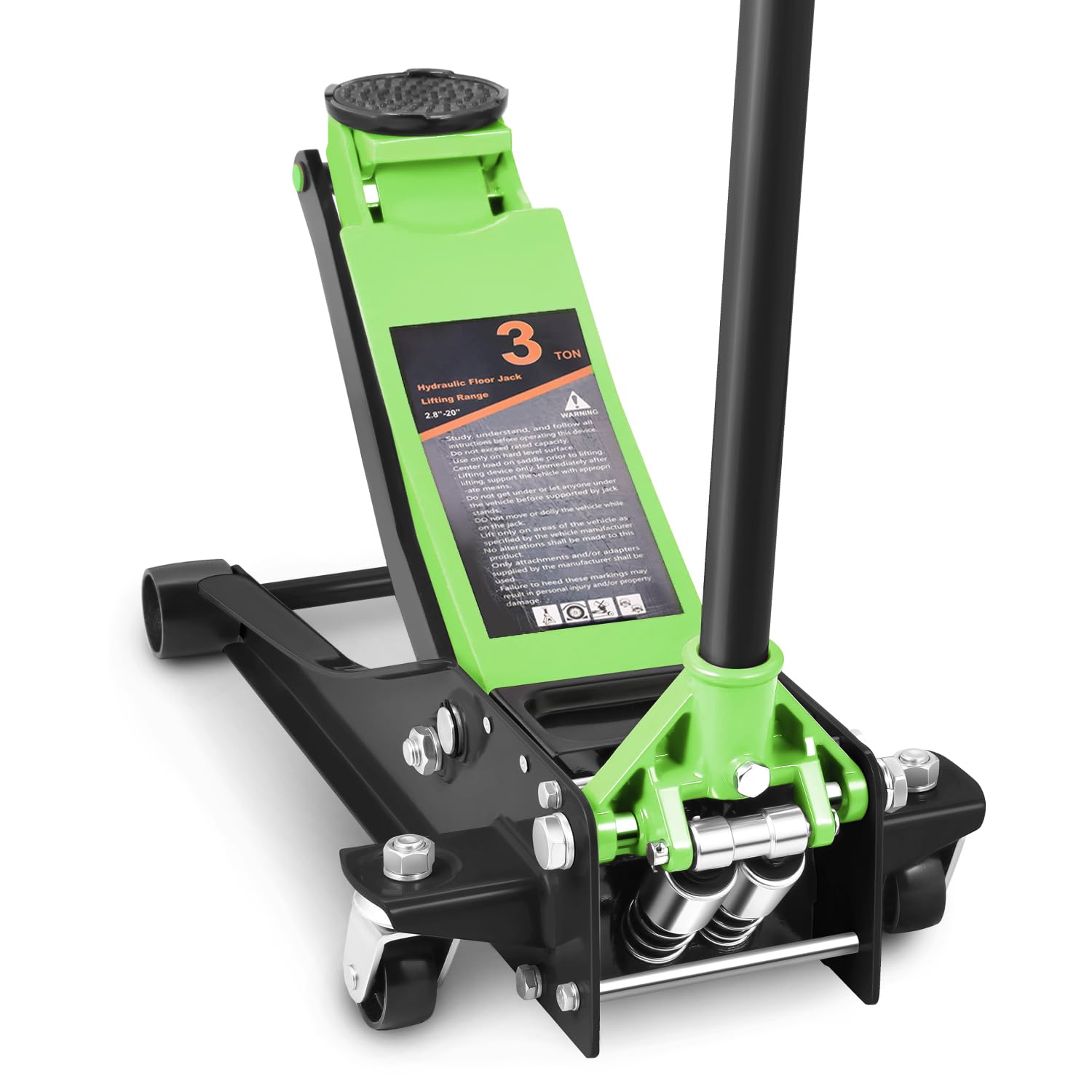 DNA Motoring Low Profile Hydraulic Trolley Service/Floor Jack, 3 Ton (6000 lbs) Capacity Heavy Duty Hydraulic Car Jack, Lifting Range 3"-20", Green,