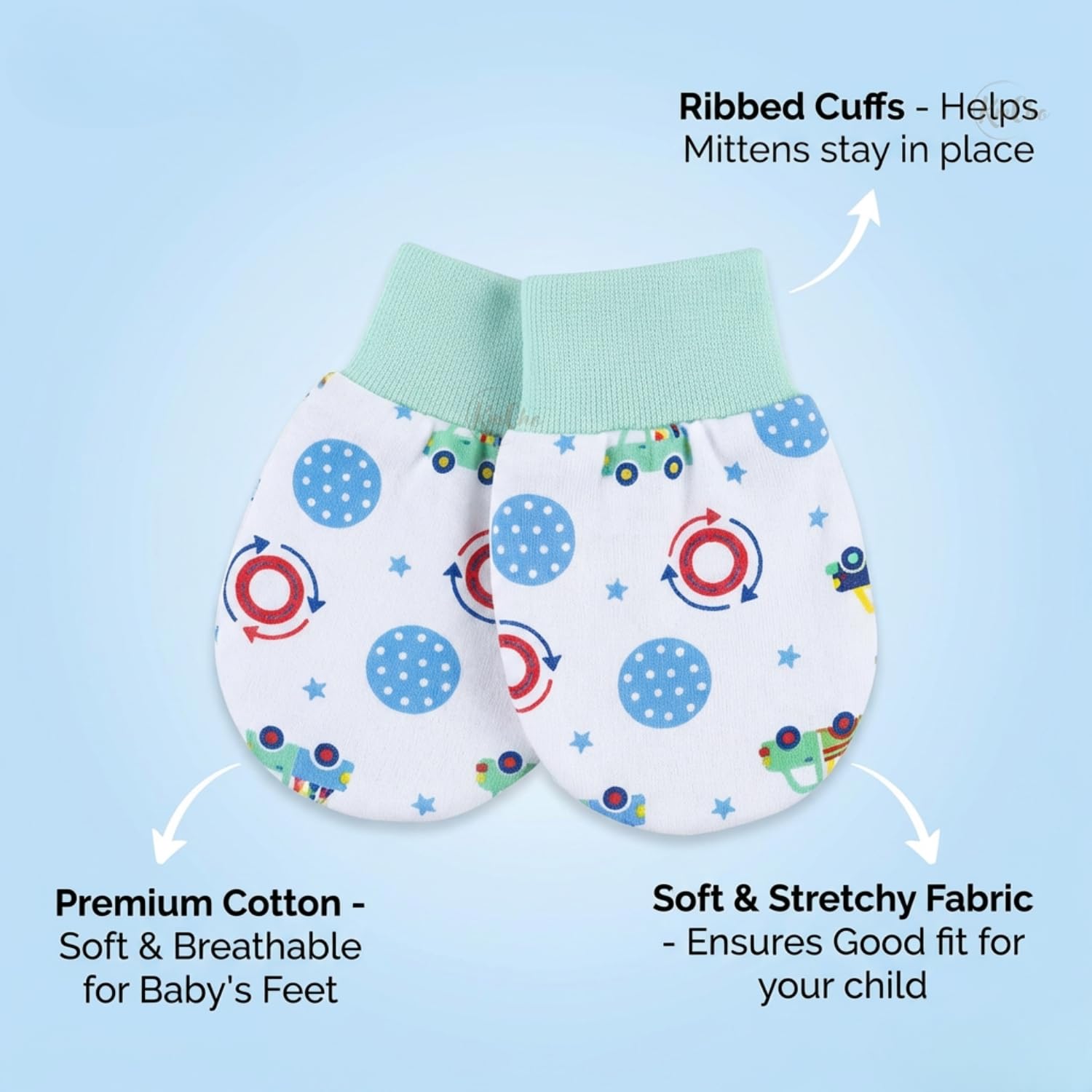 KmCho Multicolor Baby Grip Hand Gloves | Soft Cotton Anti-Scratch Mittens for Newborn Boys & Girls | Breathable, Skin-Friendly Infant Gloves - (Pack of 4 Pairs) 2