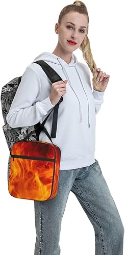 Miniatura 7 de SWEET TANG Lonchera para hombres y mujeres, bolsa de almuerzo duradera para adultos, lonchera pequeña reutilizable (llama de fuego)