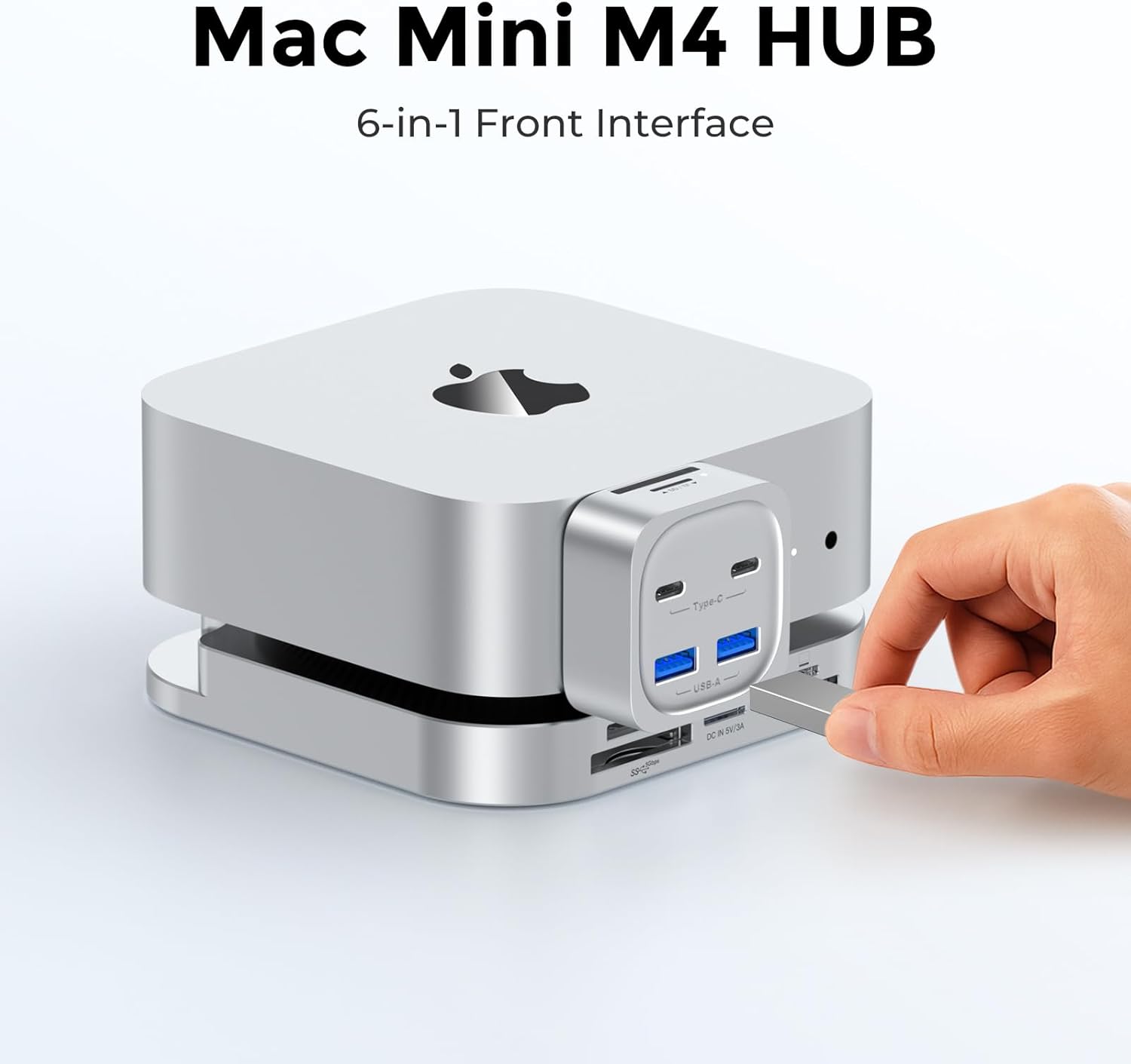 Mac mini M4 Hub, 6-in-1 Front-Access Docking Station, Mac mini M4 Accessories with 4× USB3.2 10Gbps (USB-C & USB-A), SD/TF 3.0 Card Reader, Space-Saving Splitter for Creators & Professionals