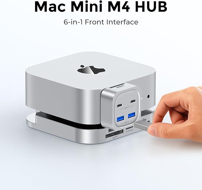 Hub NEWQ 6 en 1 para Mac mini M4, 4 puertos USB 3.2, lector de tarjetas miniatura 5