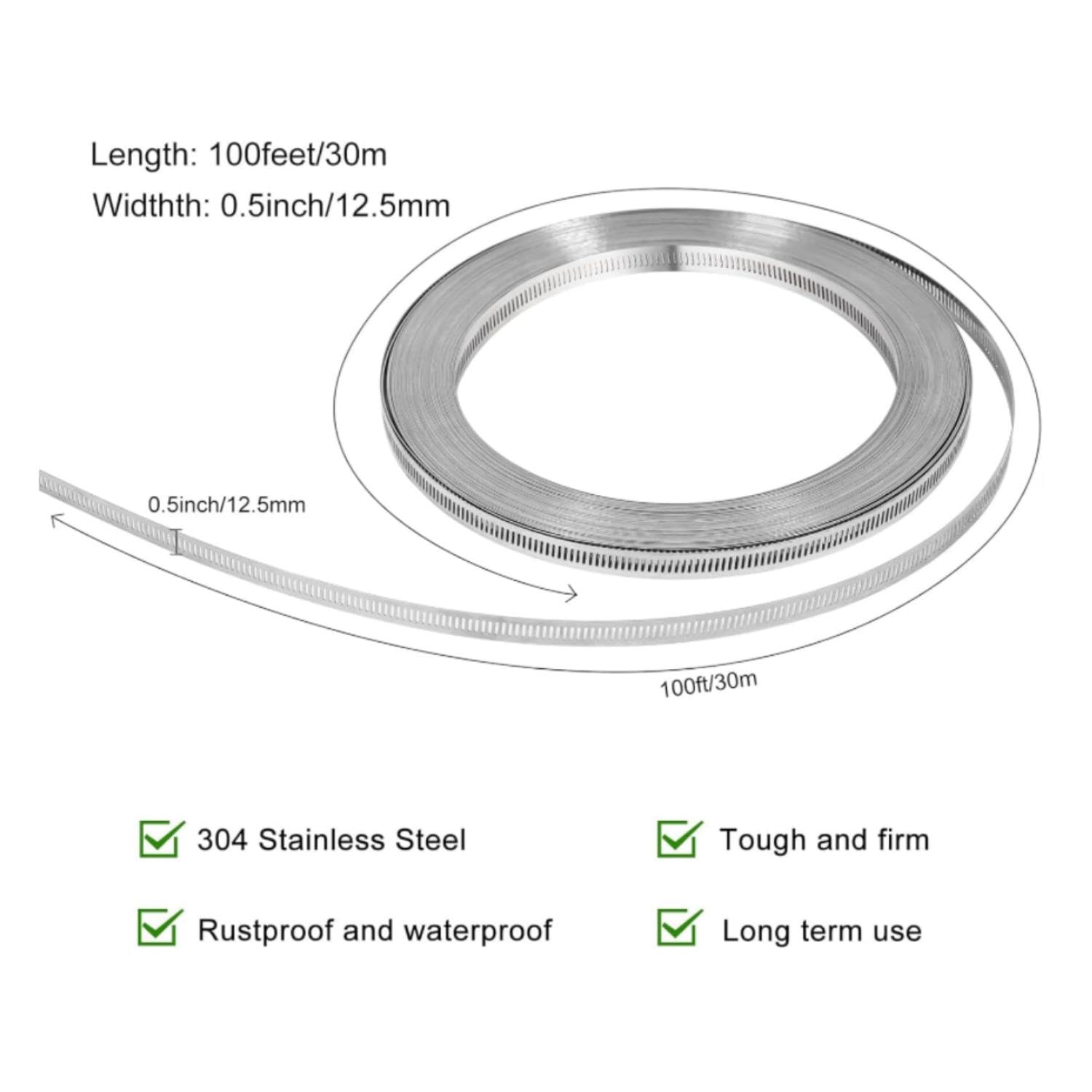 Lochband Edelstahl 30 M 12 Klemmen Rostfreies Schlauchschellen Set - Perforiertes Stahlband Zuschneidbar for Schlauchbefestigung