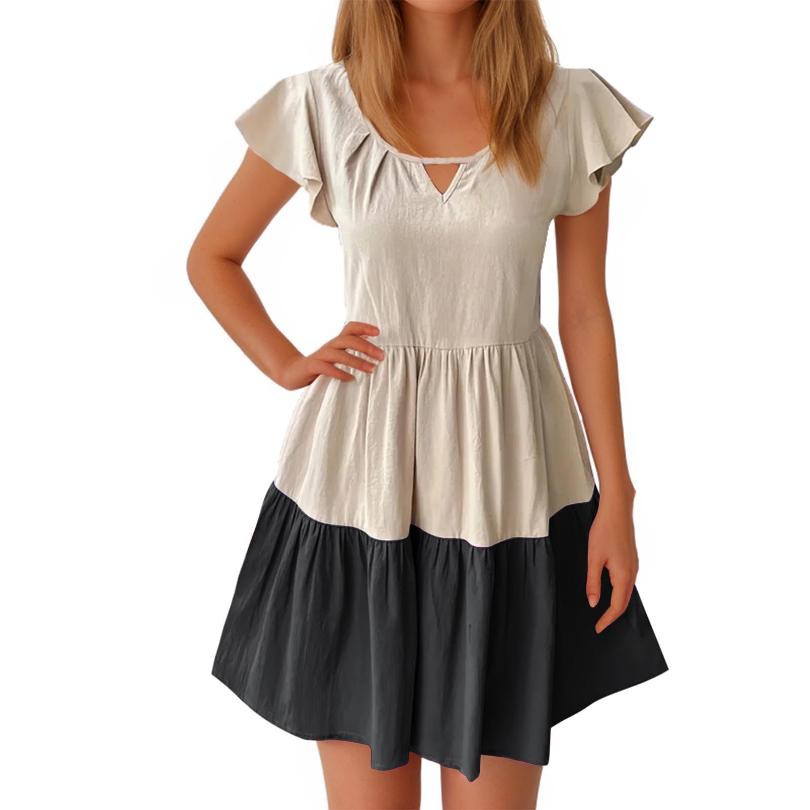 RuziyoogWomen Summer Dresses Boho Floral Printed Babydoll Ruffles Sleeve Swing Dress Loose Short Mini T-Shirt Dress