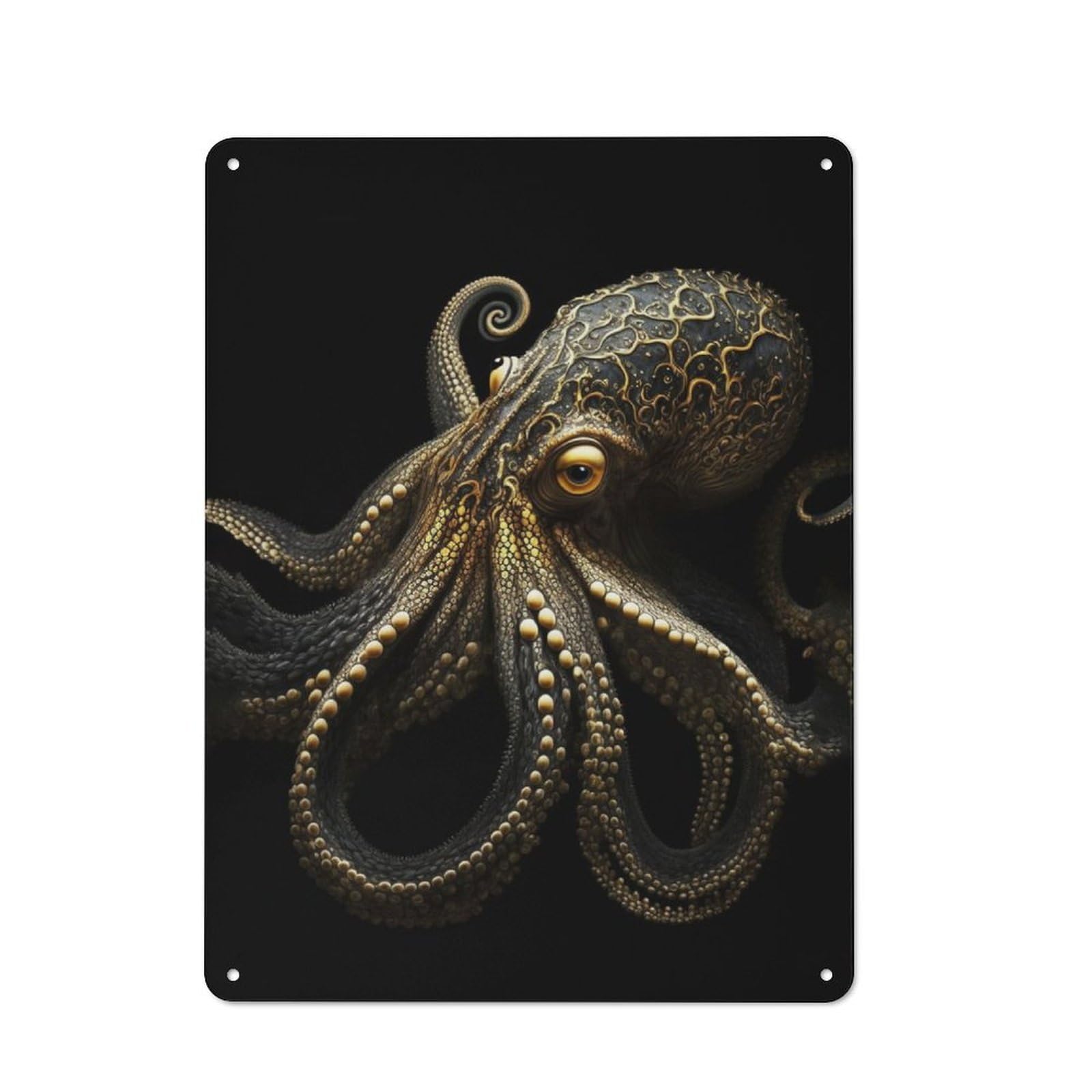 Junmoney Black And Gold Octopus Rustic Metal Wall Sign 40X30cm For Home Office Or Studio, For Garage, Workshop And Man Cave Decoration