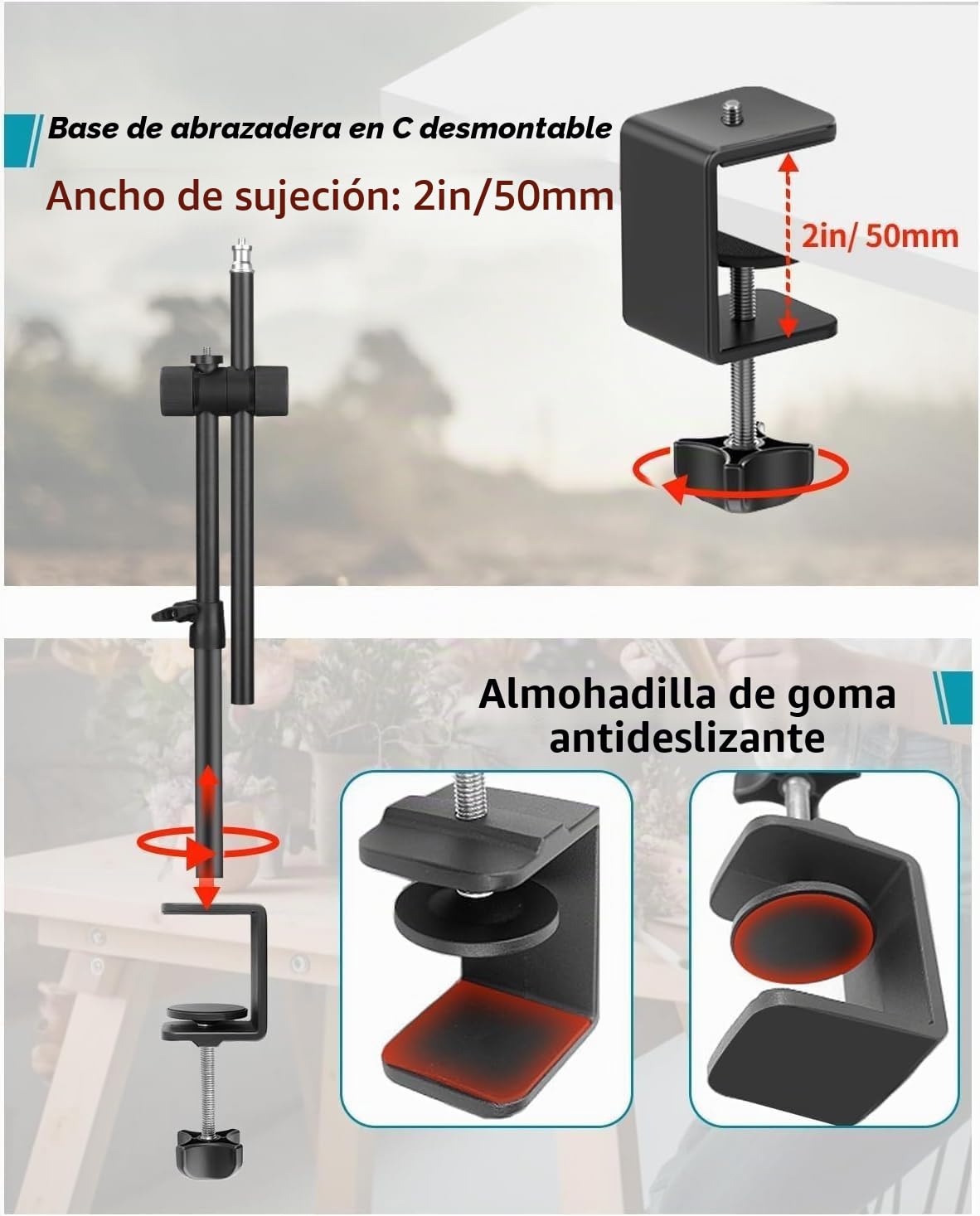 OS01 Trípode de Mesa Trípode para Teléfono Móvil, 32.5-55cm Soporte Ajustable para Cámara Pequeña, Trípode de Pinza con Brazo Flexible y Cabeza Esférica de 1/4" para Webcam, Cámara Pequeña