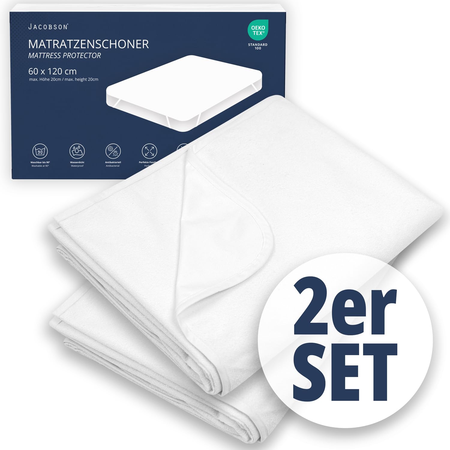 JACOBSON Matratzenschoner 60 x 120 cm - 2er Set - wasserdichte Matratzenauflage - atmungsaktiver Matratzenschutz (60x120cm, 2er Set)
