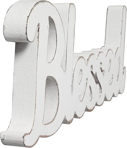 Miniatura 6 de Letrero rústico de madera blanca con texto en inglés Blessed para mesa de 15 pulgadas, para colgar en la pared, decoración de casa de campo para