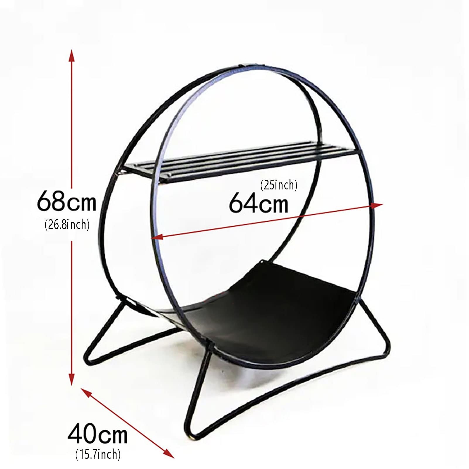Portalegna da ardere rotondo in metallo resistente, telaio in acciaio nero per caminetto, capacità 50 kg, supporto per legna da ardere, per uso interno ed esterno.
