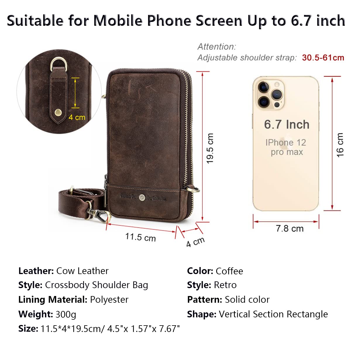 ZXYJMXN Cellulare Borsa A Tracolla Uomo Piccola, Borsa Tracolla Porta Cellulare Donna, 6.9" Verticale Marsupio Da Cintura Uomo Borsetta Custodia - Foto 6
