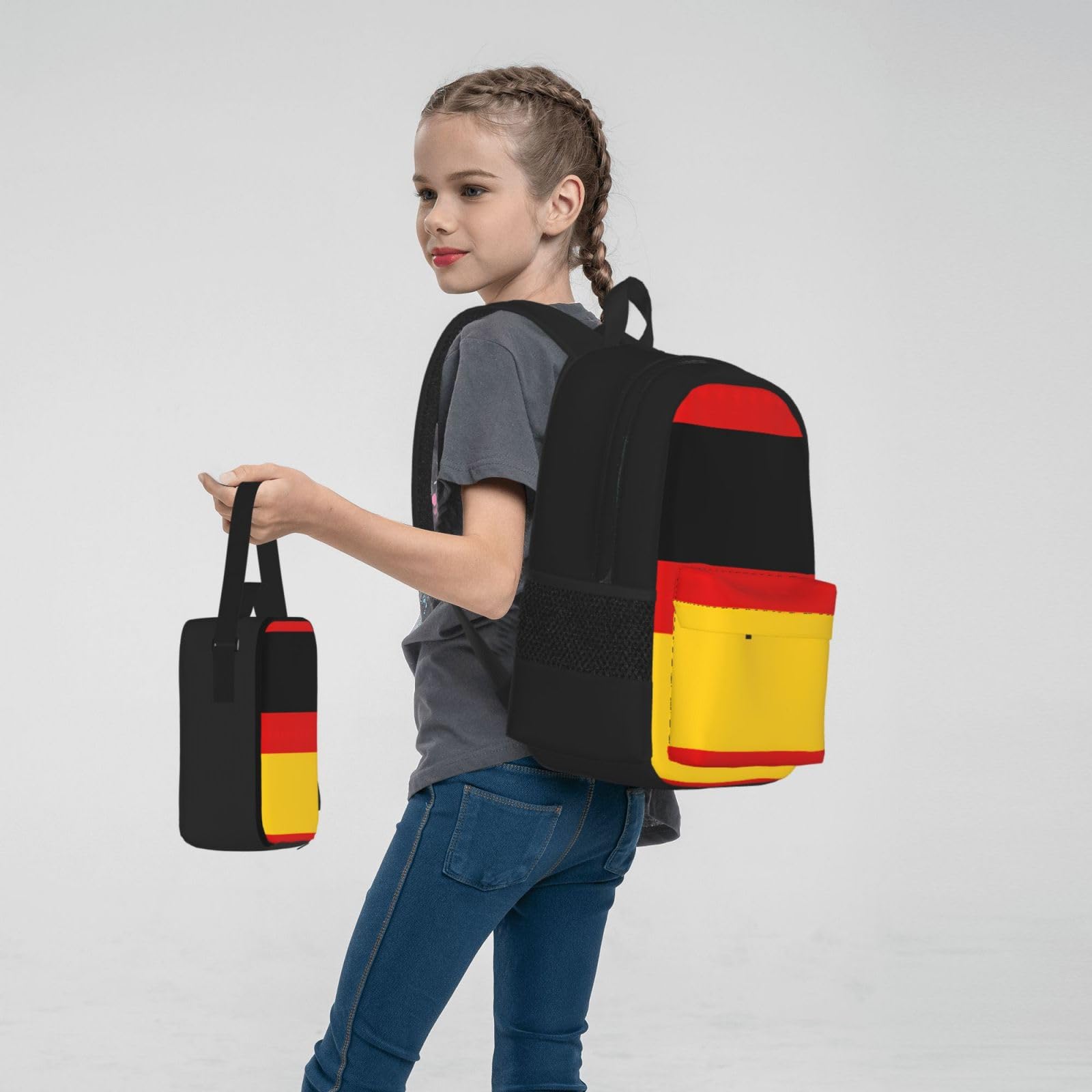 Niemiecka flaga plecak dziecko chłopcy dziewczęta pudełko na lunch szkoła torba zestaw uczniów szkoły student prezent, Czarny, One Size, Bagaż