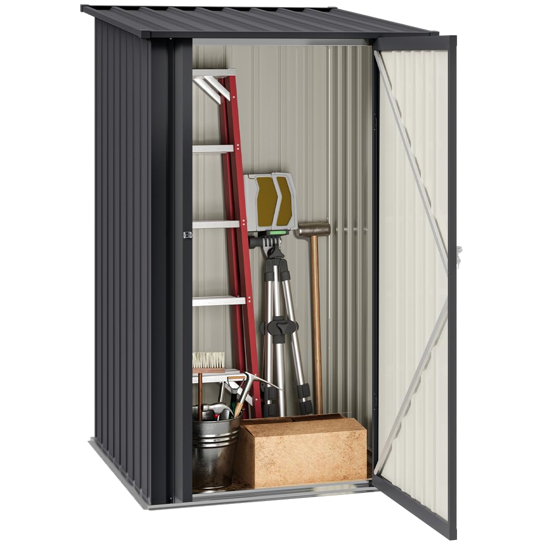 STEELSØN Timir Gerätehaus Metall – Geräteschuppen mit Pultdach – Gartenhaus 160x103x100cm (HxTxB) – Gartenschuppen Anthrazit – Gartenhütte Zinkstahlrahmen – Gerätehütte rostfrei – Schuppen Garten
