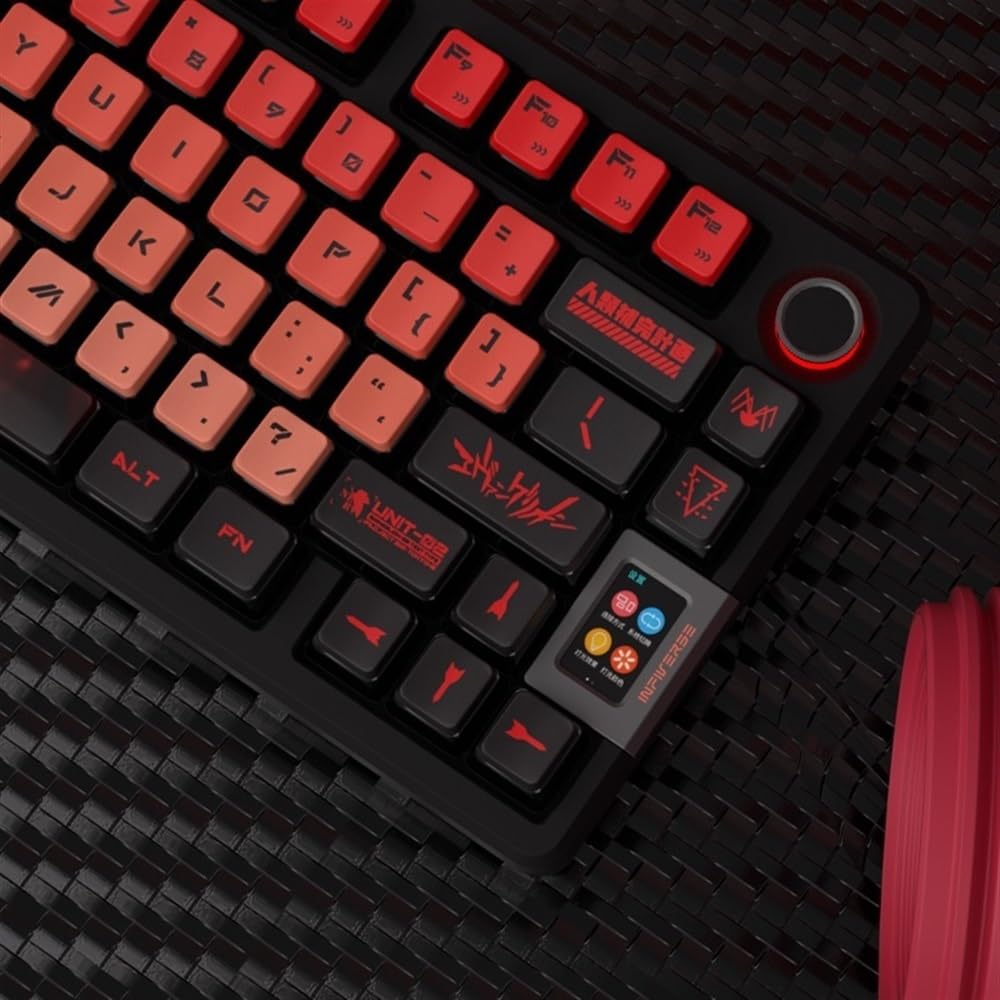 Evangelion Translucent Keycaps, Mechanical Gaming Keyboard EVA Anime OEM Profile PBT+PC Keycap(EVA-02)