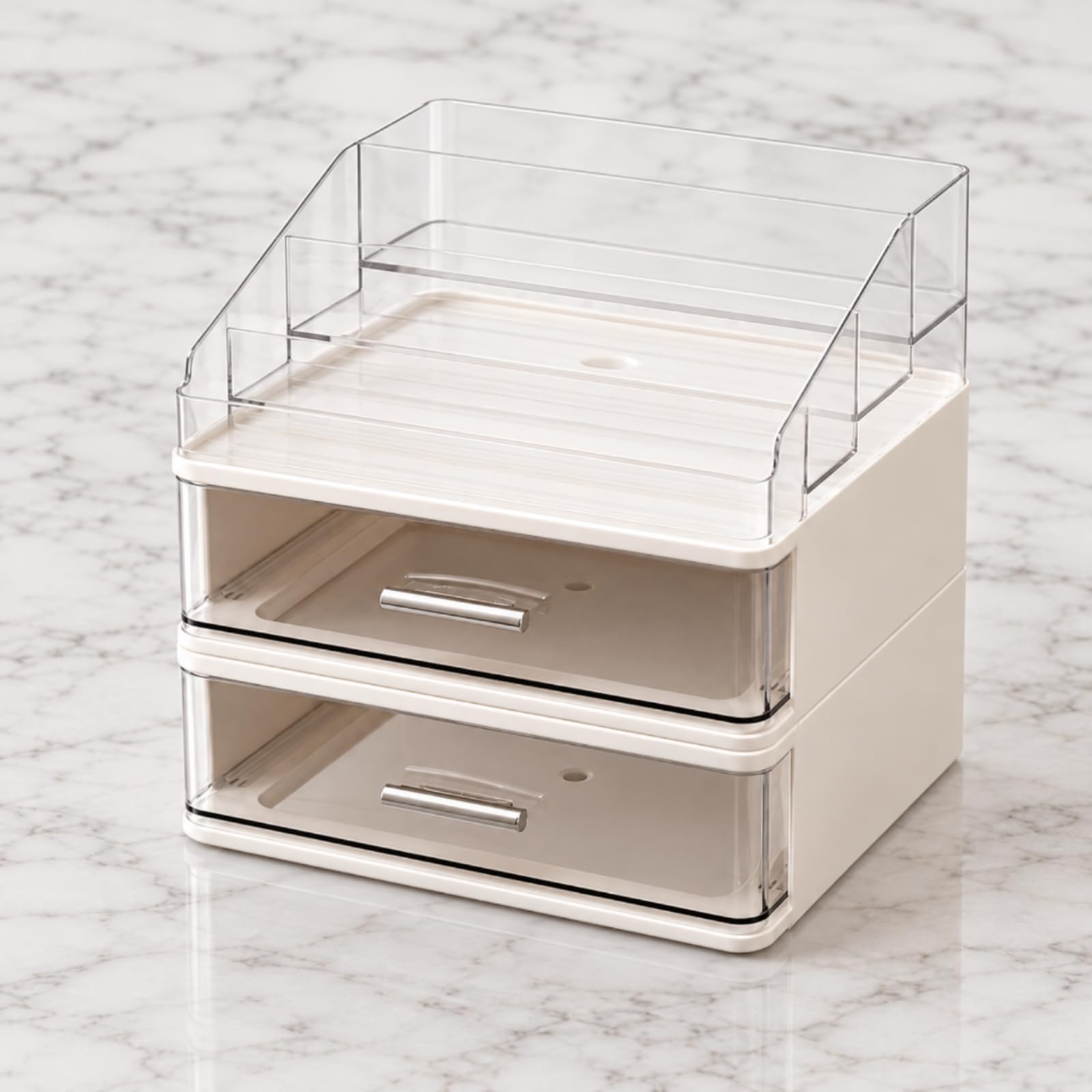 Cosmetici con Vassoio Divisorio Moderno Organizzatore Saldispazio Contenitore per Bagno, Bianco, 1 Livello