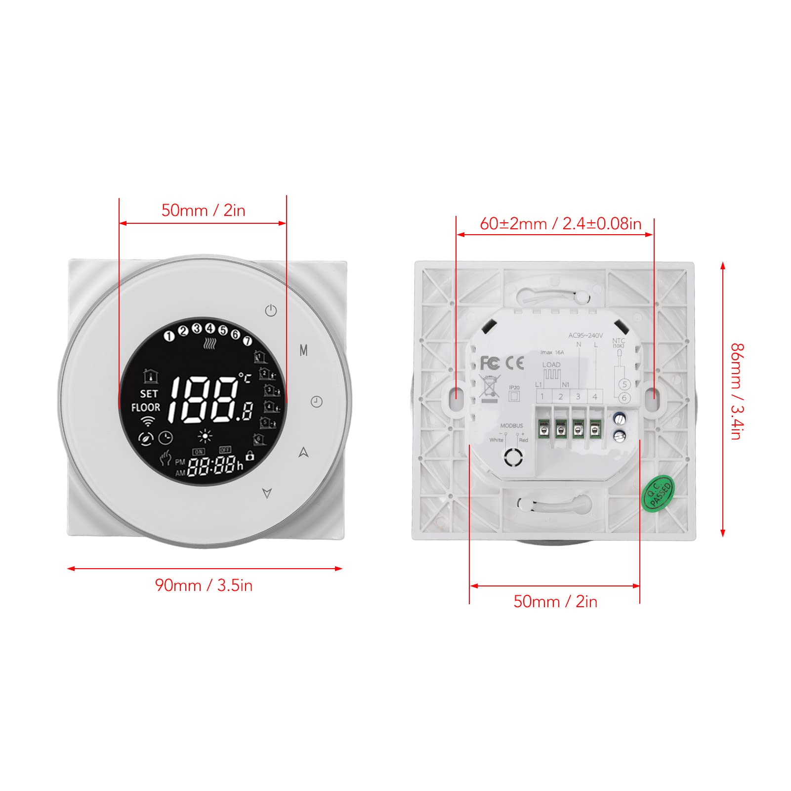 Termostato Inteligente con Pantalla Táctil con WiFi y Control por Voz para Calefacción por Suelo Radiante - Ahorro de Energía de Alta Precisión con Pantalla LCD - Material Ignífugo - 1 Unidad