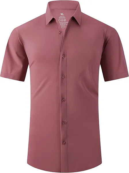 Alex Vando Mens Knitted Dress Shirts 8-Way Stretch Easy Care Solid Short Sleeve Shirt for Men
