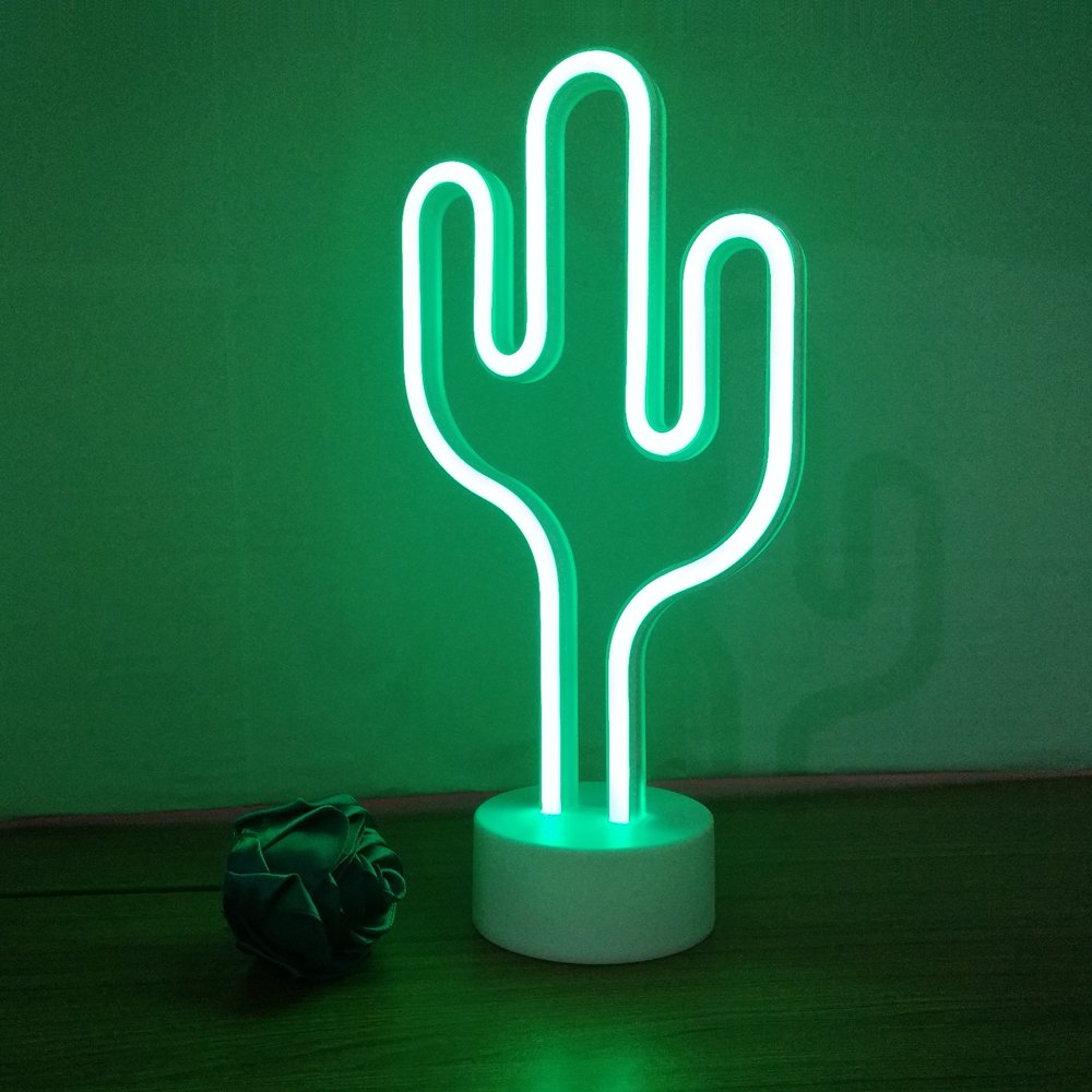 LED Neon Cactus Light Sign – Battery-Powered, Tabletop Or Wall Decor For Bedroom, Bar, Party