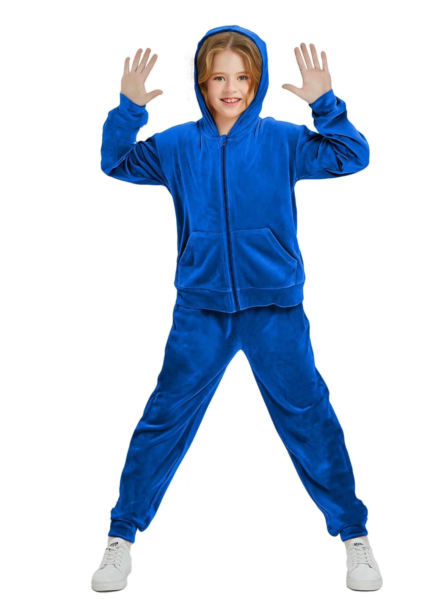 Woolicity Chicas Sudaderas Set Terciopelo Tracksuit 2 Piezas Outfits Zip Up Hoodies y Pantalones Ropa Deportiva Jogging Set