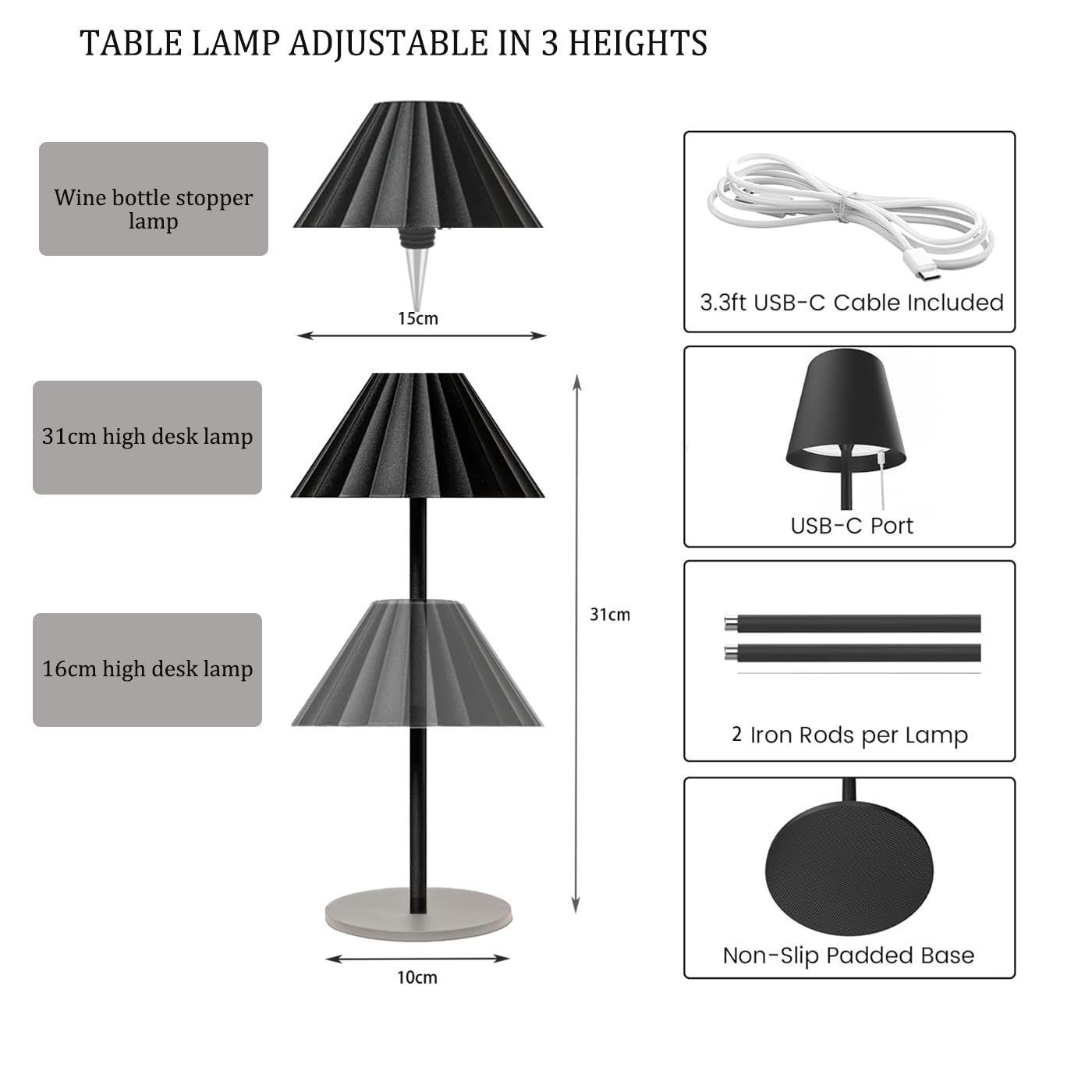 Wiby Lampada da Tavolo Ricaricabile LED Senza Fili, Lampada Bottiglia，Altezza Regolabile，Tre Temperature Colore Regolabili Lamp, per Sala da Pranzo,Camera da Letto,All'aperto，Batteria 1800mAh(Bianco)