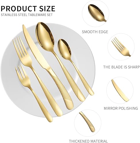 Miniatura 7 de Juego de cubiertos martillados dorados modernos de acero inoxidable para 4 tenedores, cuchillos y cucharas, utensilios de comedor para fiesta,