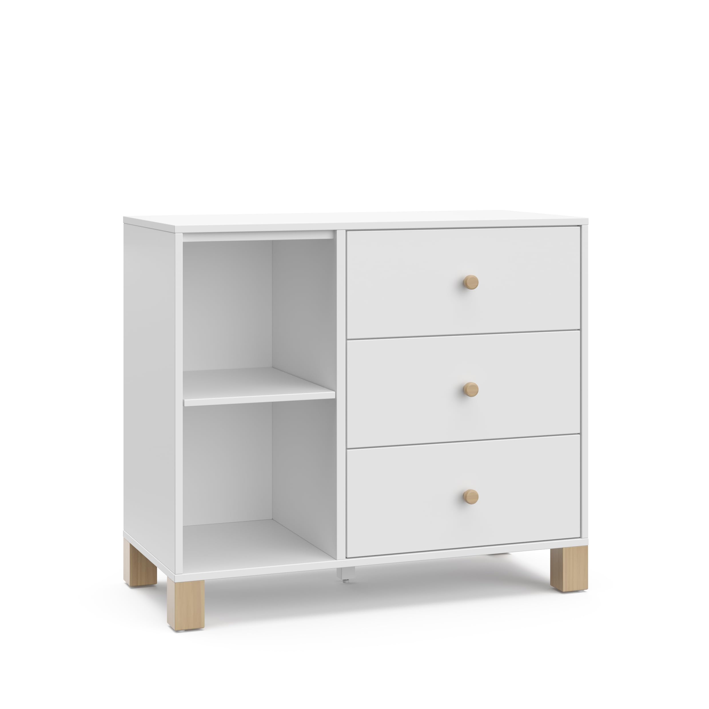 Storkcraft California 3 Drawer Combo Dresser (White with Driftwood) – GREENGUARD Gold Certified, Interlocking Drawer System, Pre-Installed Drawer Tracks for Easier Assembly, Spacious Cabinet
