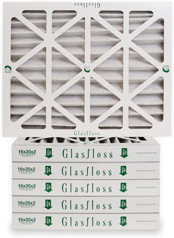 Glasfloss 20x20x2 Pleated Air Filter, ZL Series, MERV 10 - Actual Size: 19 1/2 x 19 1/2 x 1 3/4 (Box of 6)