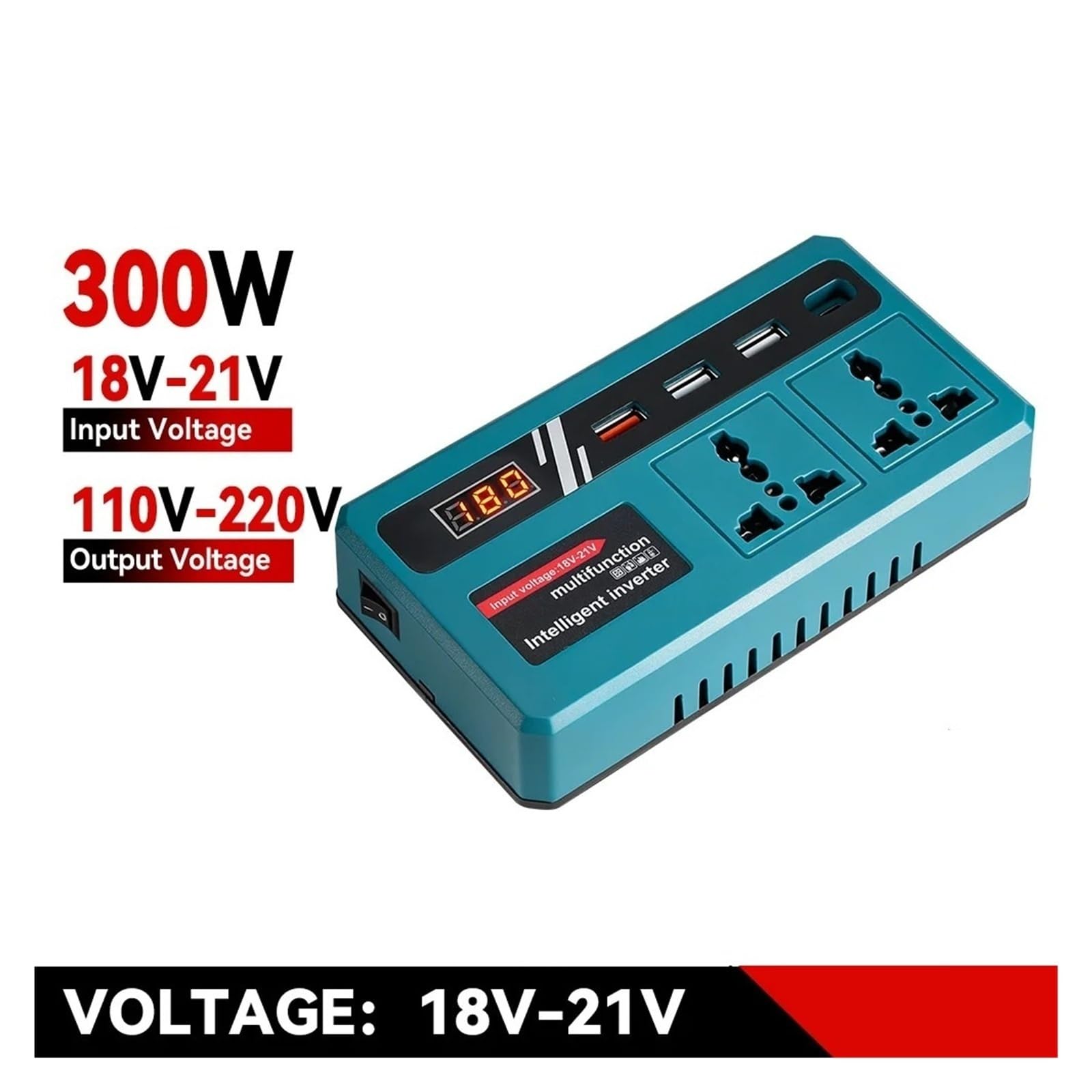 Convertidor Adaptador Inversor Corriente 300W DC 18V-21V A AC 220V Batería Litio Puerto Carga USB Dual para 18V Pin inversor