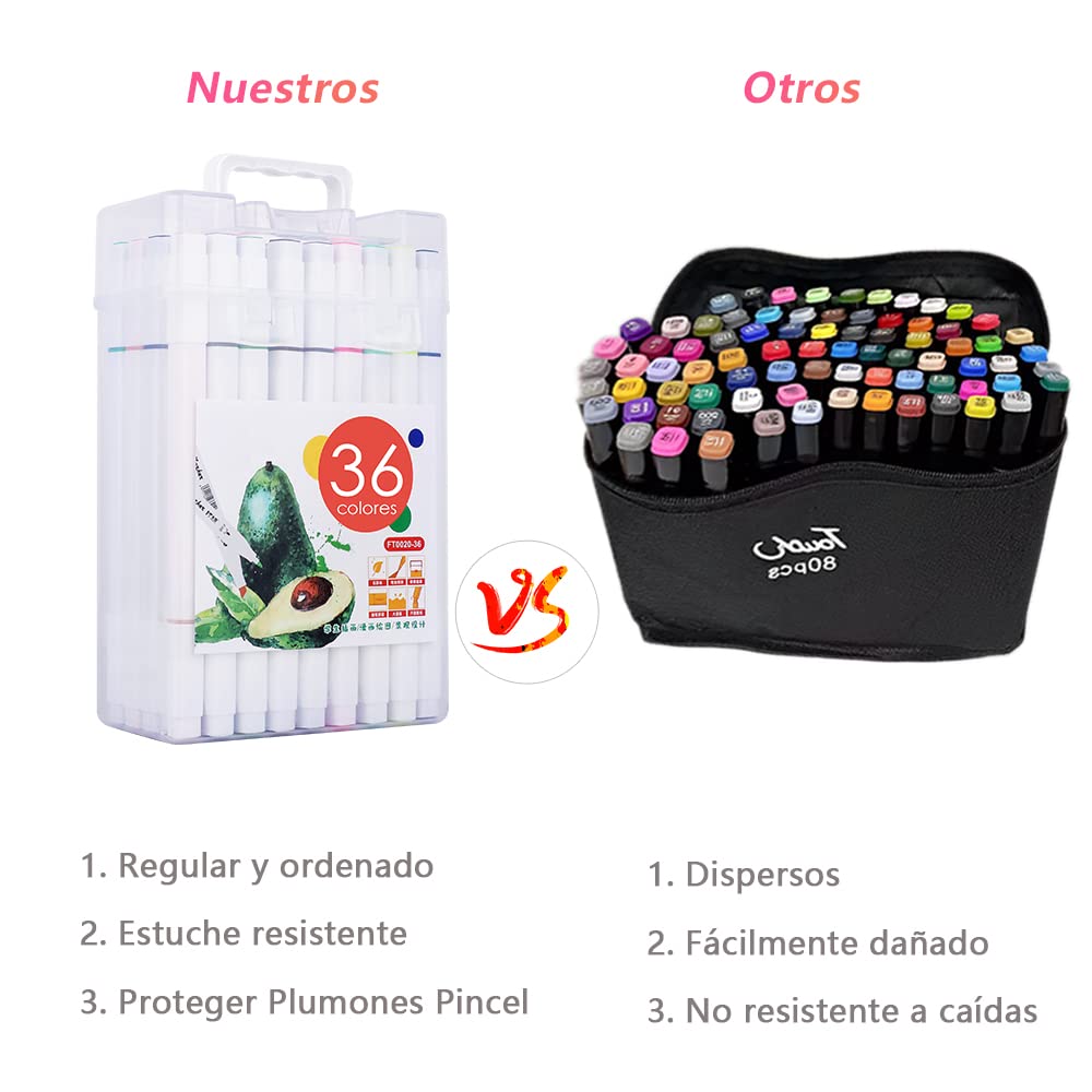 Juego De 36 Bolígrafos De Acuarela De Doble Punta - Punta Fina Y Punta De Pincel, Colores Vivos, Estuche Incluido