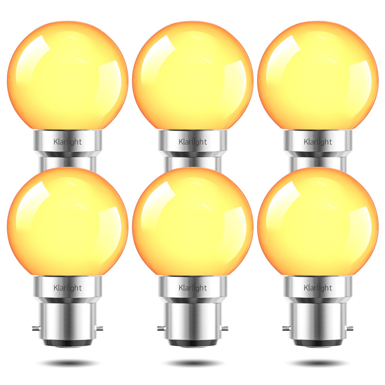 Klarlight Warm Light Bulbs B22 Bayonet Light Bulb Warm White 2000K Blue-Light Blocking 250LM 3W LED Filament Equivalent 30 Watt, Non-dimmable, Golf Ball G45 LED Bulb for Night Light, 6 Packs