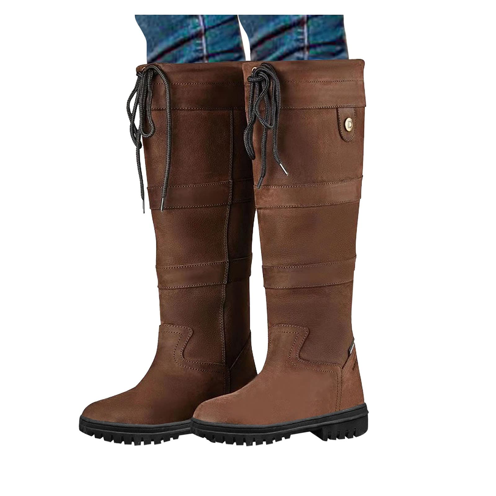 Country Boots - Stivali da equitazione da donna, in similpelle, stile country, stile vintage, al ginocchio, da donna