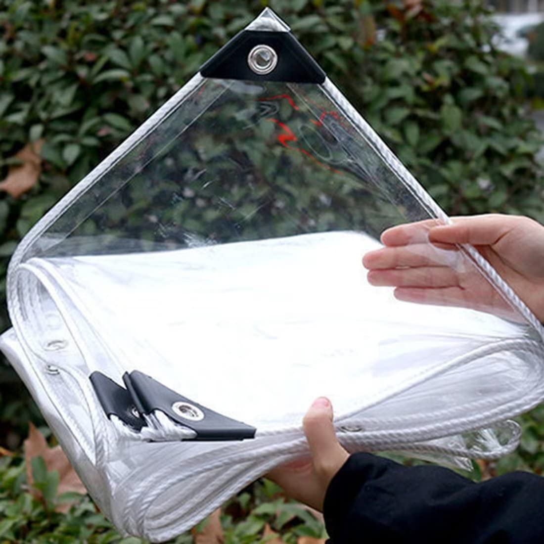 2m × 5.3m Transparent Waterproof PVC Plant Cover Tarpaulin with Eyelets Heavy Duty Rainproof Flower Plant Sheet 500g/m²