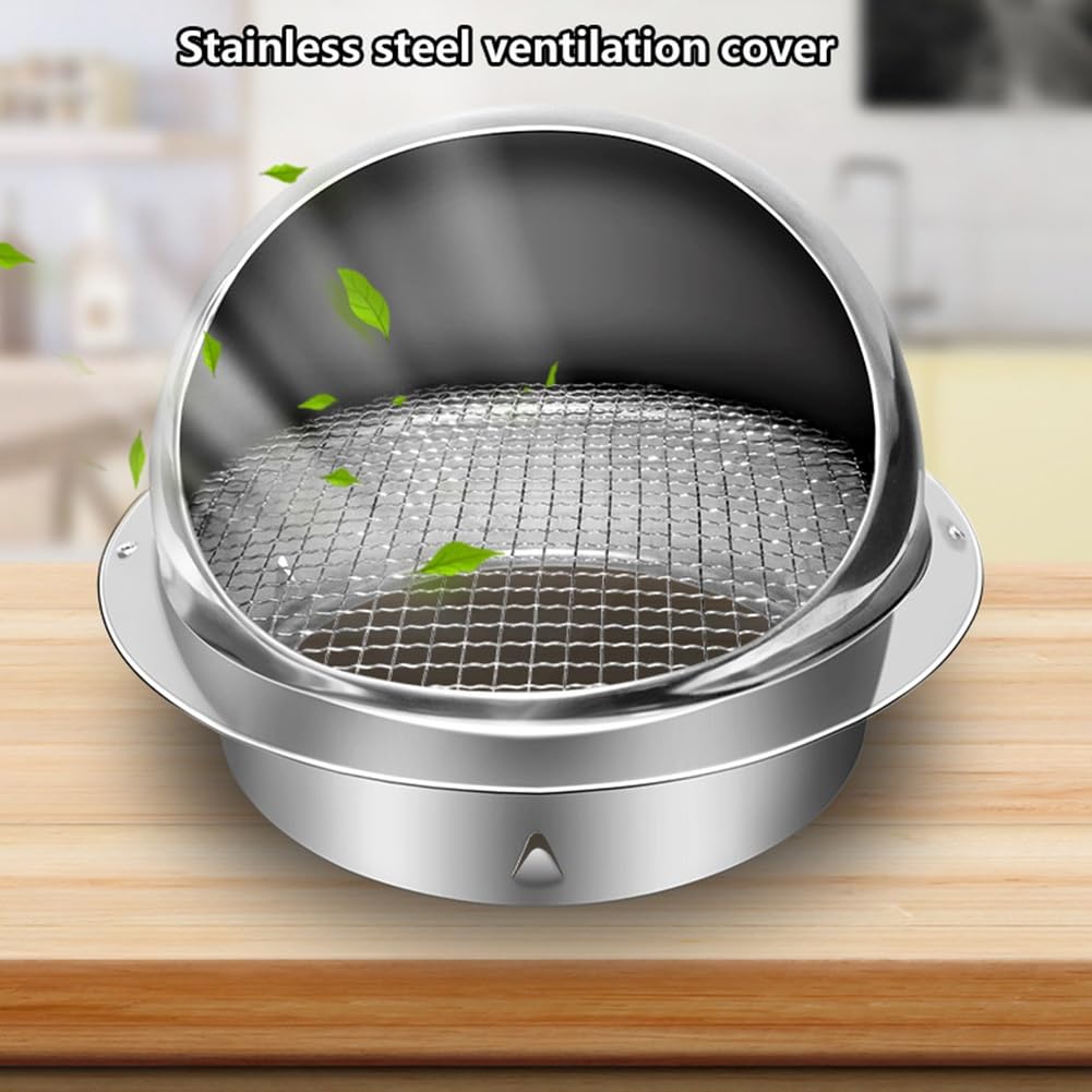 Griglia Ventilazione in Acciaio Inox con Rete | 150-200 mm Griglia per L'aria di Scarico da Parete, Scarico Rapido, per Cucina, Cappa Aspirante, Bagno(200mm/8in)