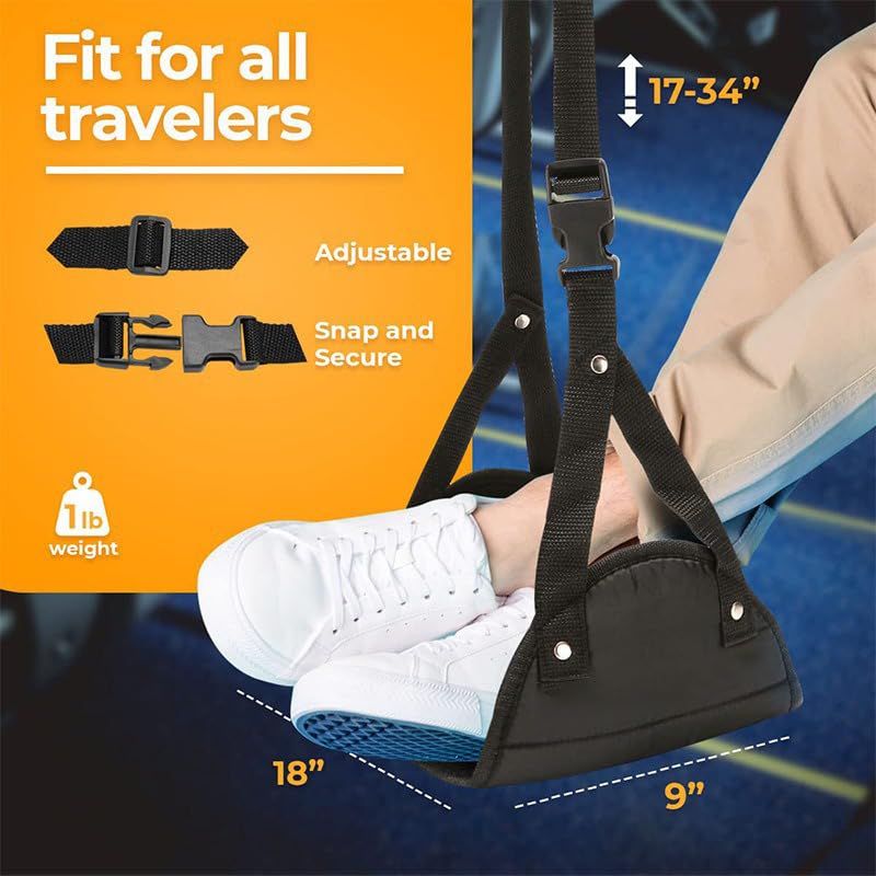 Adjustable Foot Hammock for Airplane Travel Accessories, Footrest Black, Desk Foot Hammock for Travel Airplane Comfy Foot Hanger (2pcs)