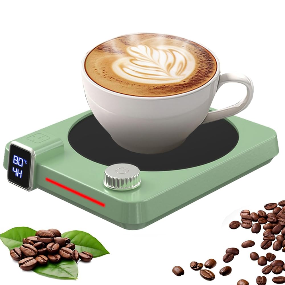 Ypuxil Men's Green Coffee Warmer For Desk,Mug Warmer With Colorful Led Atmosphere Lights,9 Temp Settings Coffer Warmer For Desk,1-12Hrs Timer And Auto Shut-Off, Candle Warmer For Coffer, Tea, Milk,
