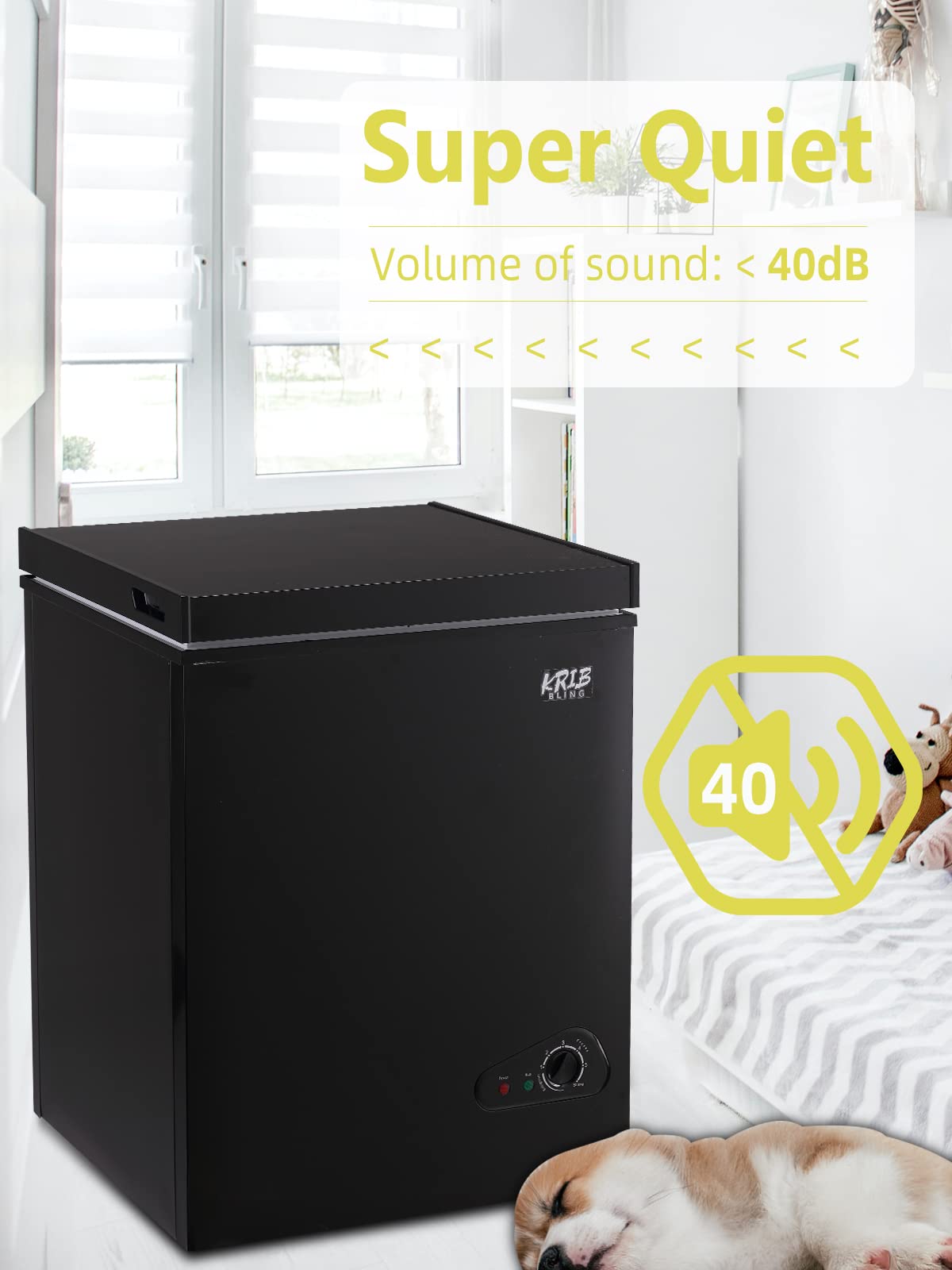 Krib Bling 3.5 Cu.Ft Freestanding Chest Freezer with a Removable Basket, 7 Gears Temperature Control (-18F to -46F), Deep Freezer for House, Garage, Kitchen, Basement, Shop, Black on Fridge.com