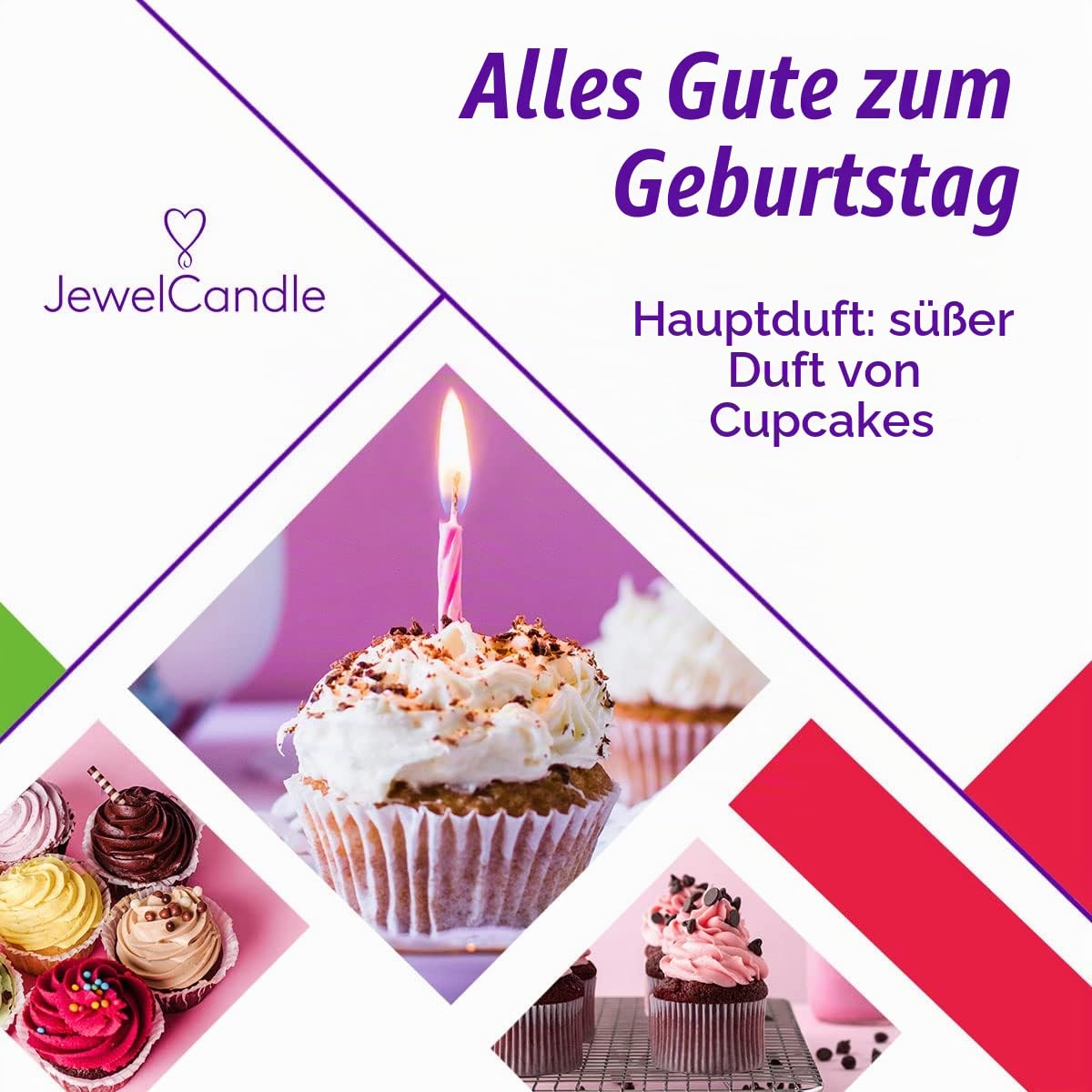 JuwelKerze Happy Birthday Armband Silber - Schmuckkerze 80 Std - große Duftkerze mit Süßem Duft - weiße Kerze mit Schmuck Überraschung - Geschenke für Frauen, Geburtstag