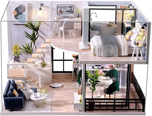 Cutebee - Casa de muñecas en miniatura con muebles, kit de casa de muñecas de madera DIY (hazlo tú mismo), a prueba de polvo, con música, se mueve,