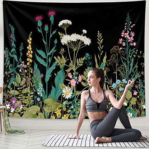 HOMKUMY-Flower-Wall-Tapestry-Bohemian-Hippie-Tapestry-Flower-Psychedelic-Indian-Wall-Hanging-Tapestry-for-Home-Decor-Bedroom-Living-Room-Black-Medium-59x51-Inches 61+9thWuccL