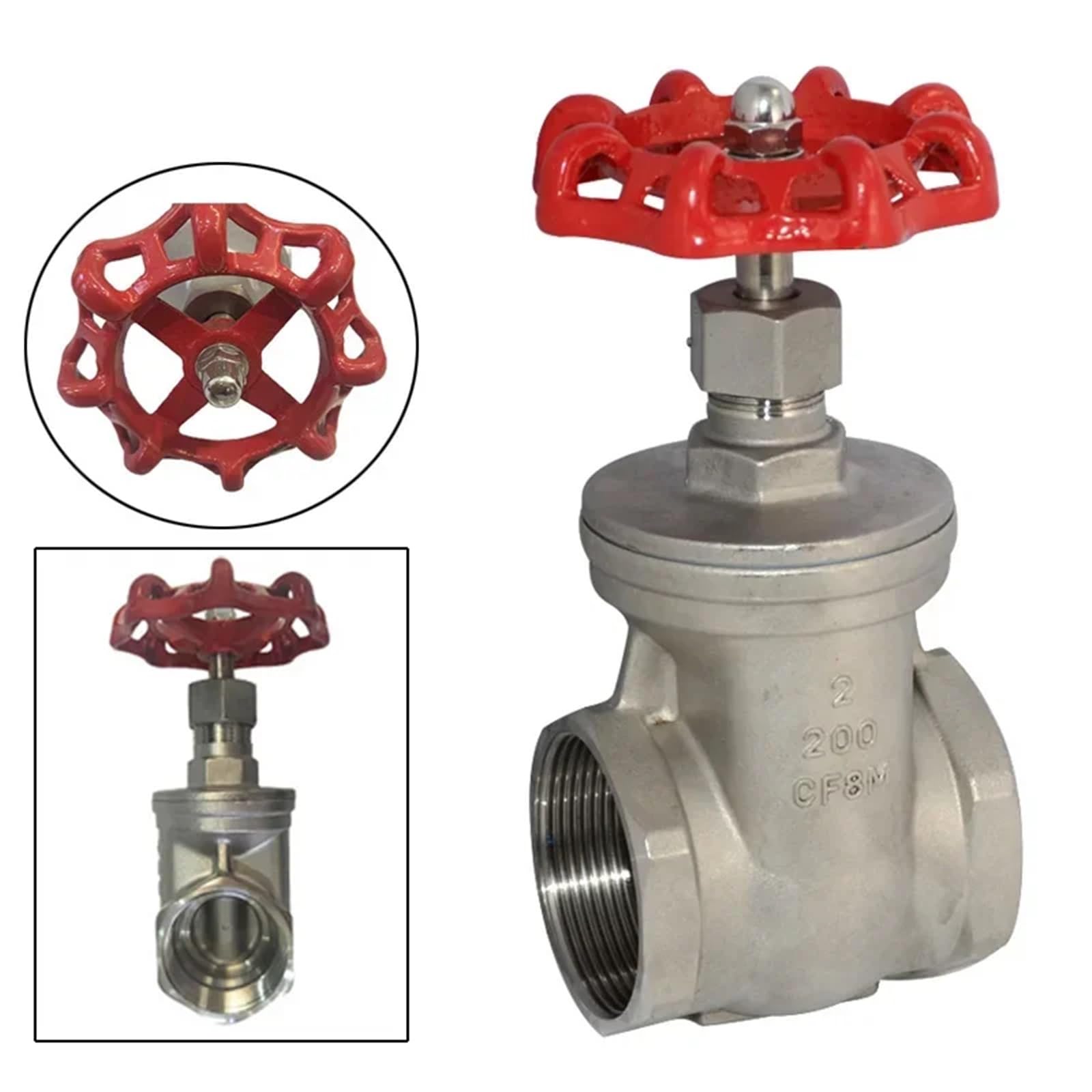 Válvula de compuerta acero inoxidable 304 con rosca interna 1/2", 3/4", 1", 1-1/4", 1-1/2" y medidor paso recto Para Agua(1-1/2")