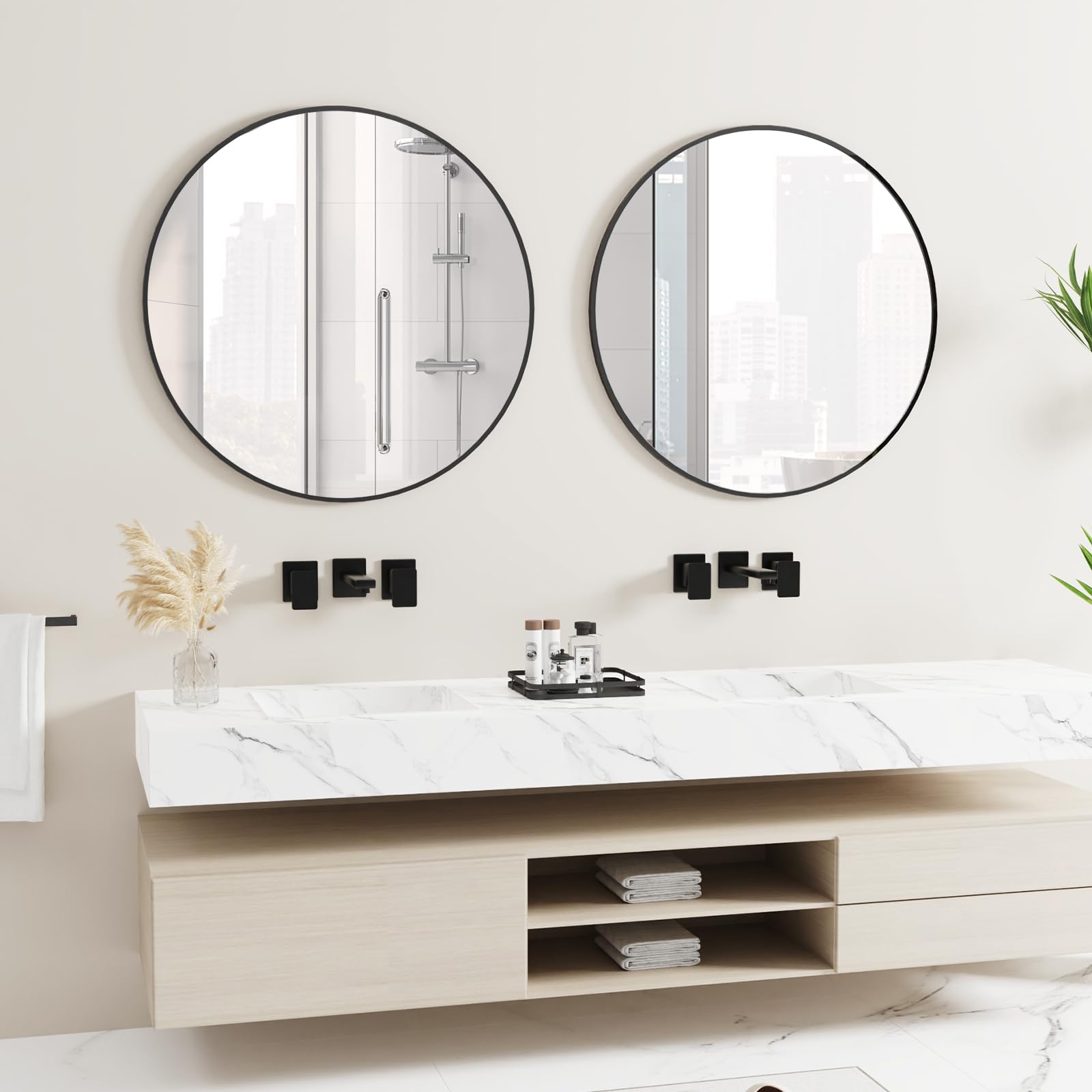 80 cm Specchio Rotondo, Specchio Rotondo da Parete, Cornice in Lega di Alluminio, Vetro Temperato, per Bagno, Soggiorno, Decorazione Ingresso