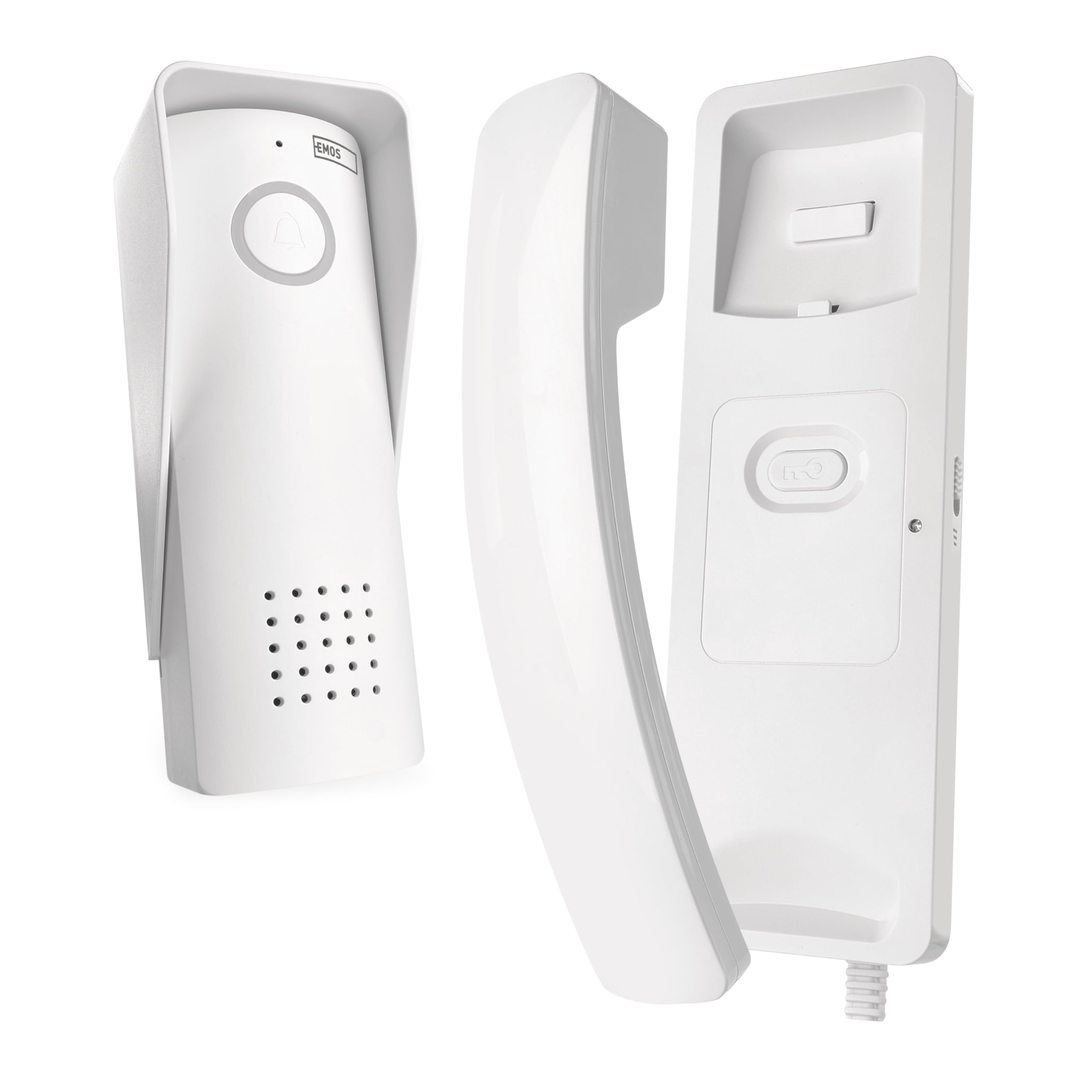 EMOS - Set di citofono audio, wireless - connessione wireless, design elegante - Kit audio/citofono con apertura porta - facile da usare - Connettore di alimentazione (230 V/12 V) - bianco