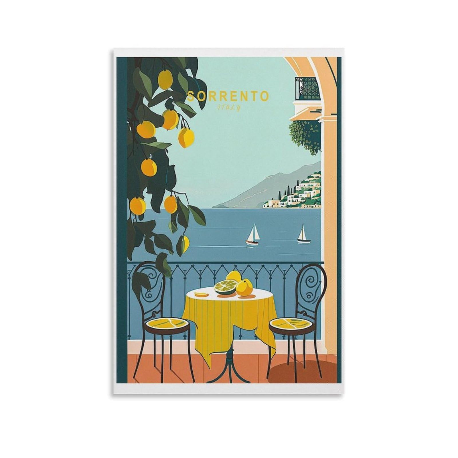 QGVBGF Sorrento Italy Lemons Coast Travel Print Canvas Poster Wall Art Decor Print Picture Paintings for Living Room Bedroom Decoration 12x18inch(30x45cm)