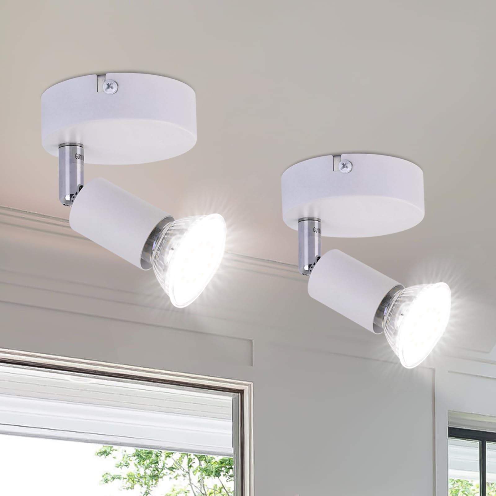 LED Lampara GU10 Foco Pared Lámpara Techo Blanco 2ER | Foco Orientable 330° Pasillo Pared Dormitorio Baño Cocina, Bombilla NO Incluida