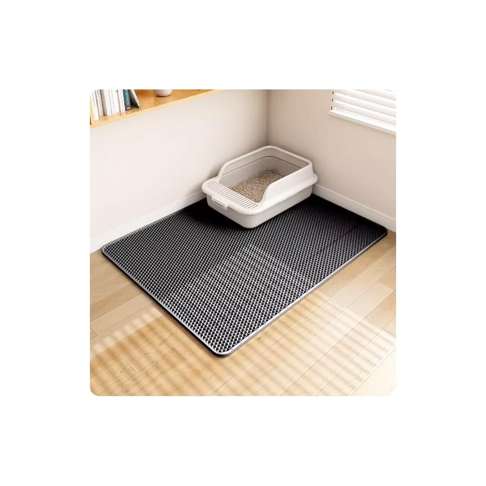 Cat Litter Mat, Double-Layer Waterproof Heavy-Duty, Non-Slip Washable Litter-Trapping Mat for Litter Boxes(Black,Size:40 * 50cm)