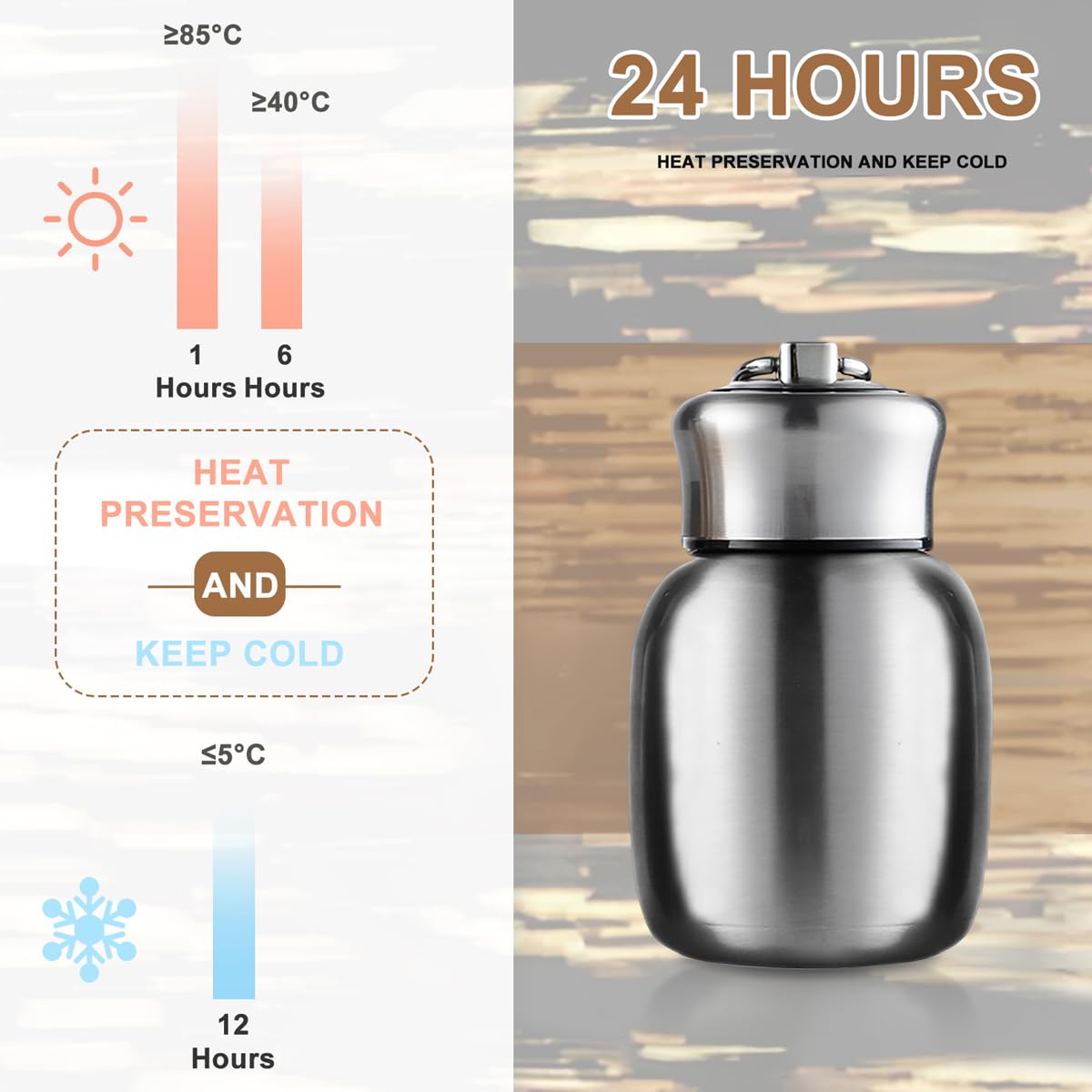 Mini 7 oz Stainless Steel Water Bottle, Small Vacuum Insulated Leak Proof Sport Tumbler Cup Hot and Cold Water Bottle for Women Girls Kids Gift Milk Tea Lunch (Silver)