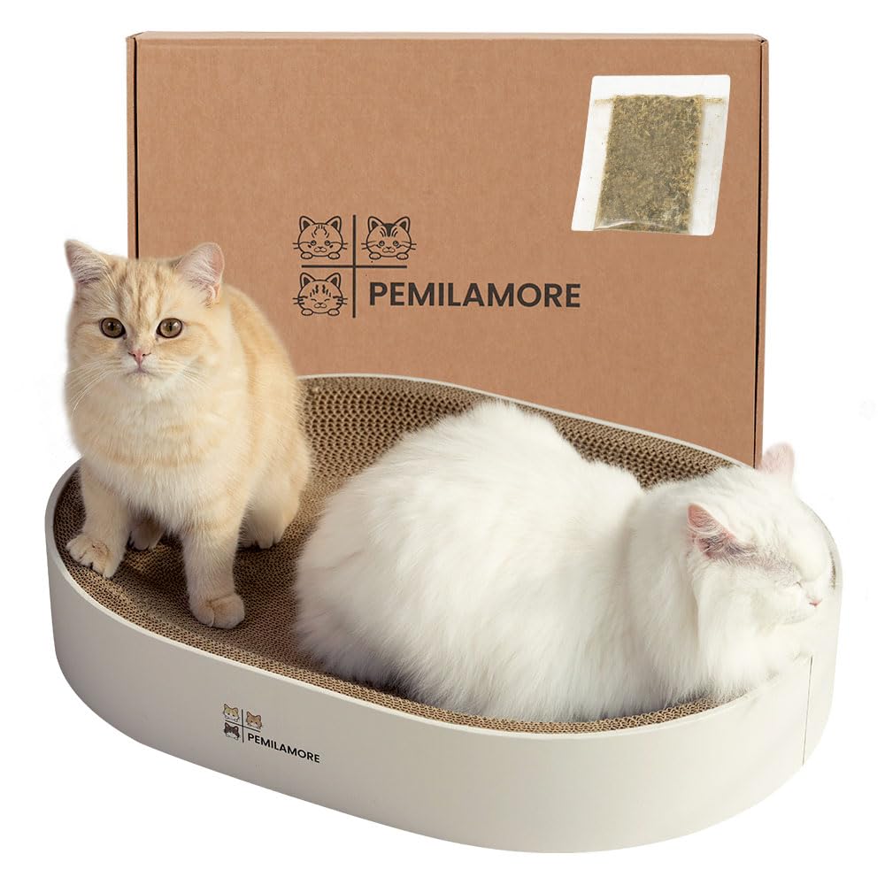 Pemilamore Cat Scratcher Bed for Indoor Cats - Extra Large Reversible Cardboard Lounge, Eco-Friendly Cornstarch Glue, Durable Furniture Protector