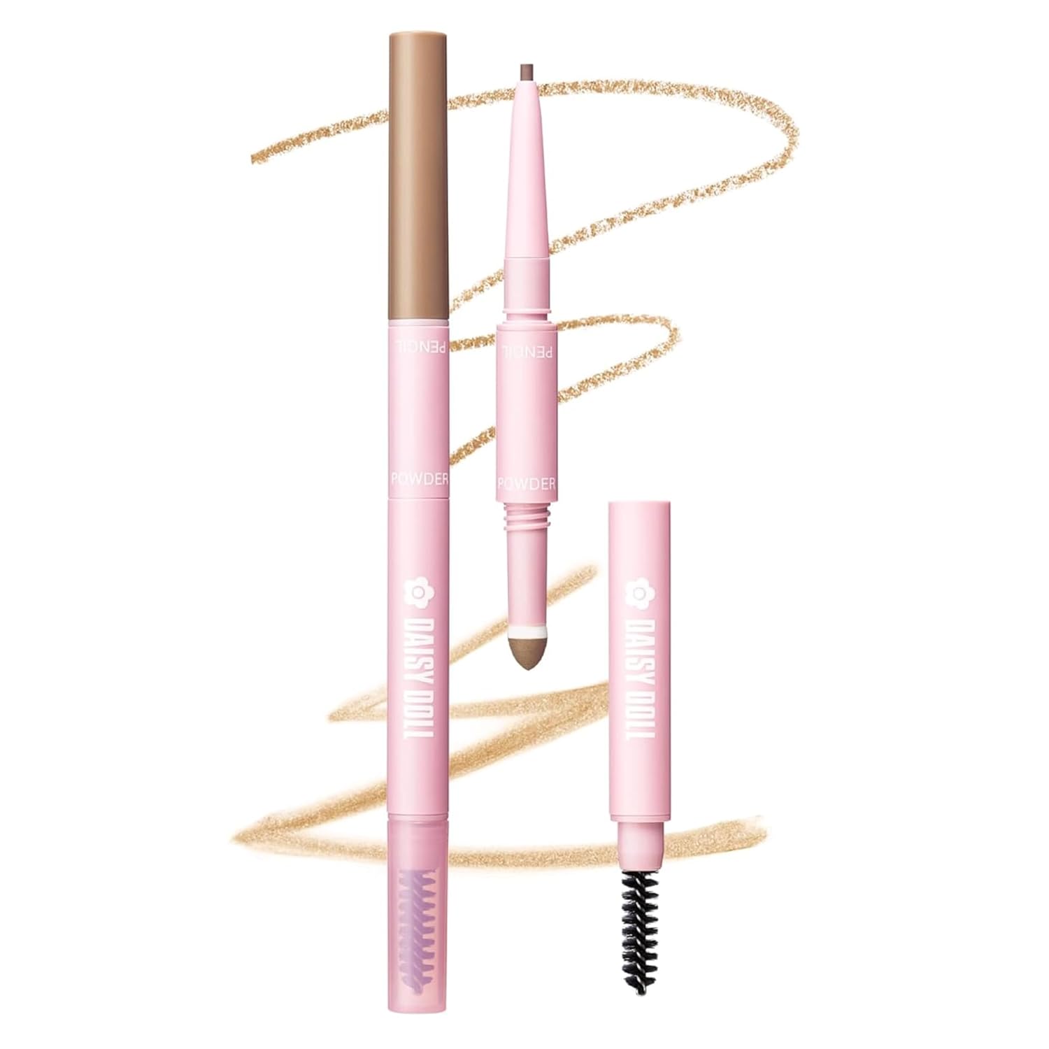 by Mary Quant Japanese 3-in-1 Eyebrow Liner Kit (Pencil, Powder & Brush) for Long-wearing Brow Powder and Bursh for Smuge-free Eye Makeup, BR-01 Camel Brown, 0.02 fl oz