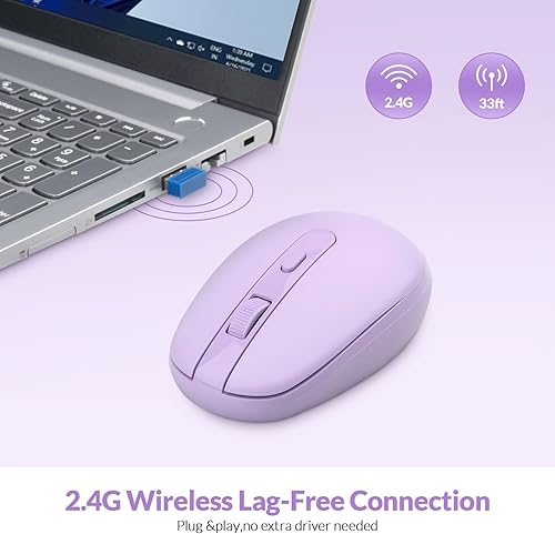 Miniatura 4 de Rii Ratón inalámbrico RM700 2.4G silencioso con receptor USB Nano para laptop, PC, Mac, Chromebook, ventanas (morado)